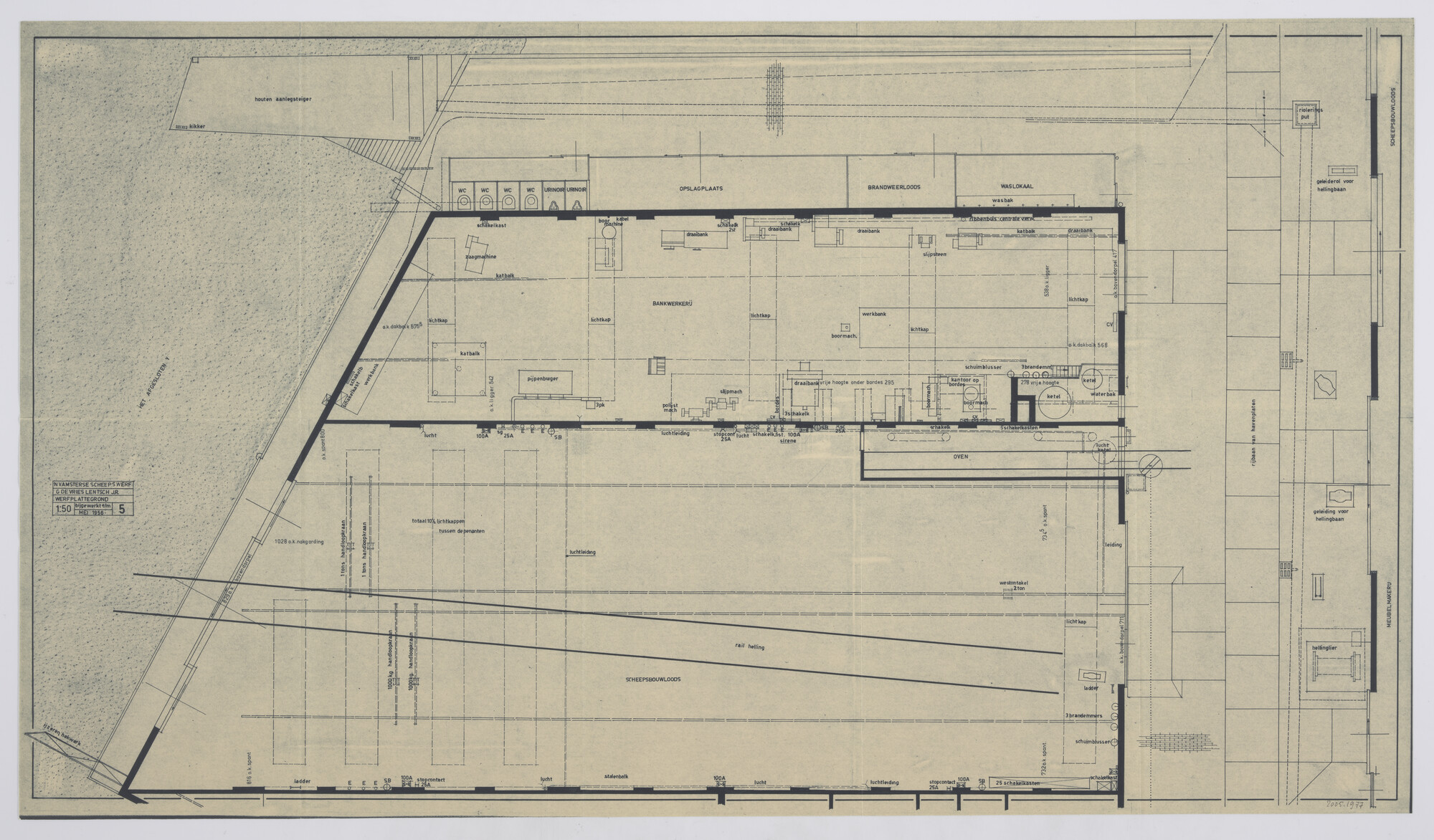 2005.1977; Plattegrond van een deel van de werfterreinen Scheepswerf G. de Vries Lentsch Jr; technische tekening