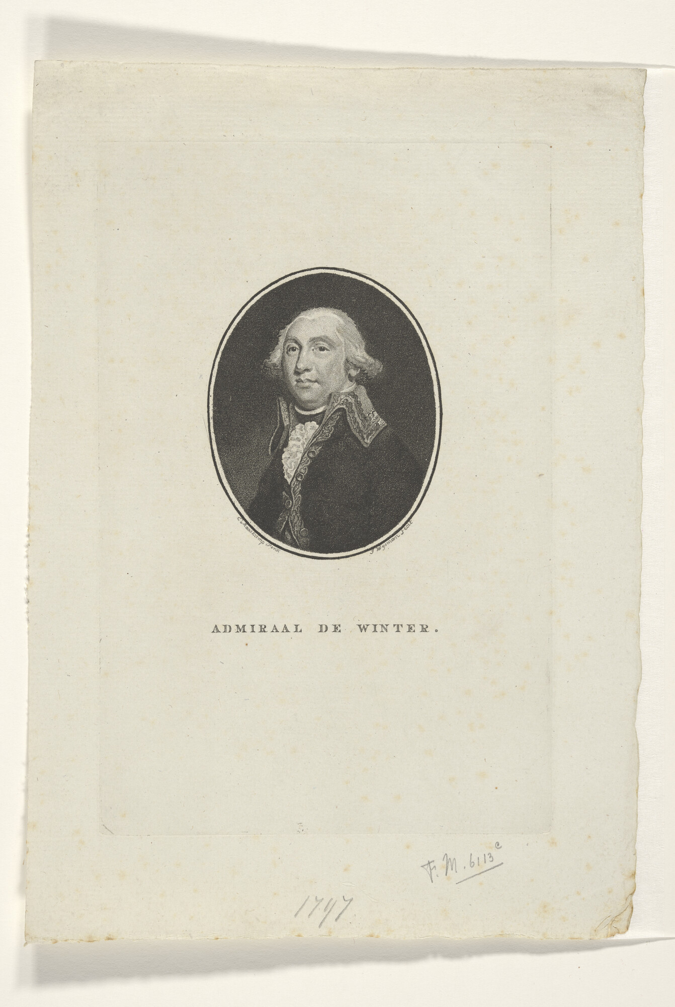 A.0145(179) [nr 0059]; Portret van Admiraal de Winter in ovaal; prent