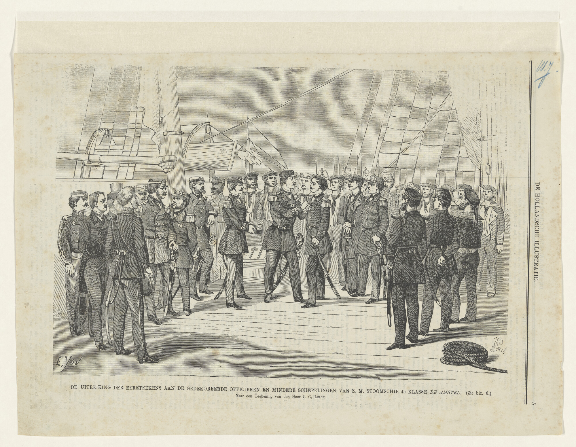S.5232(24); Het uitreiken van onderscheidingen aan boord van Zr.Ms. Amstel; prent