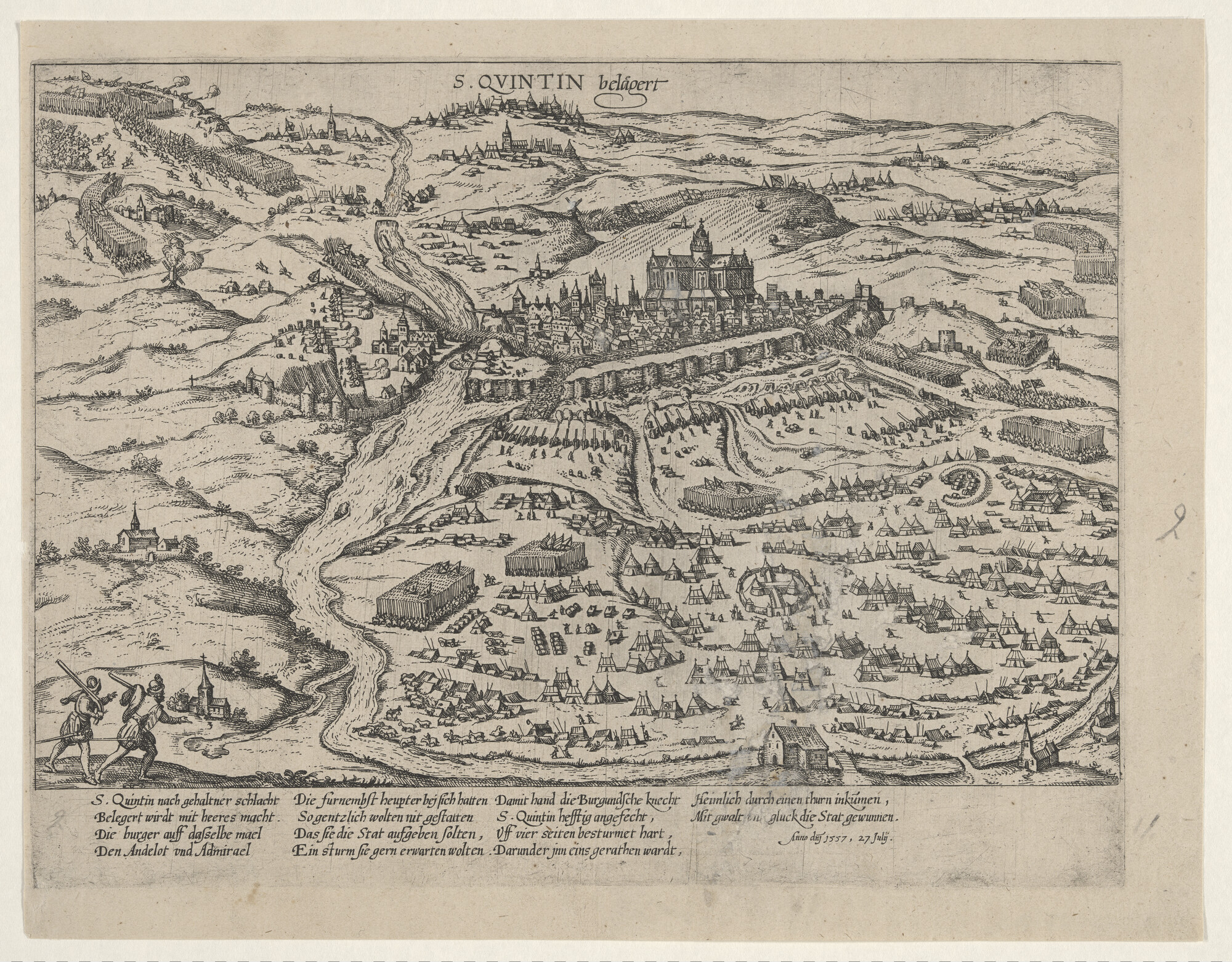 A.0145(027)013; De belegering van St. Quentin in 1558; prent