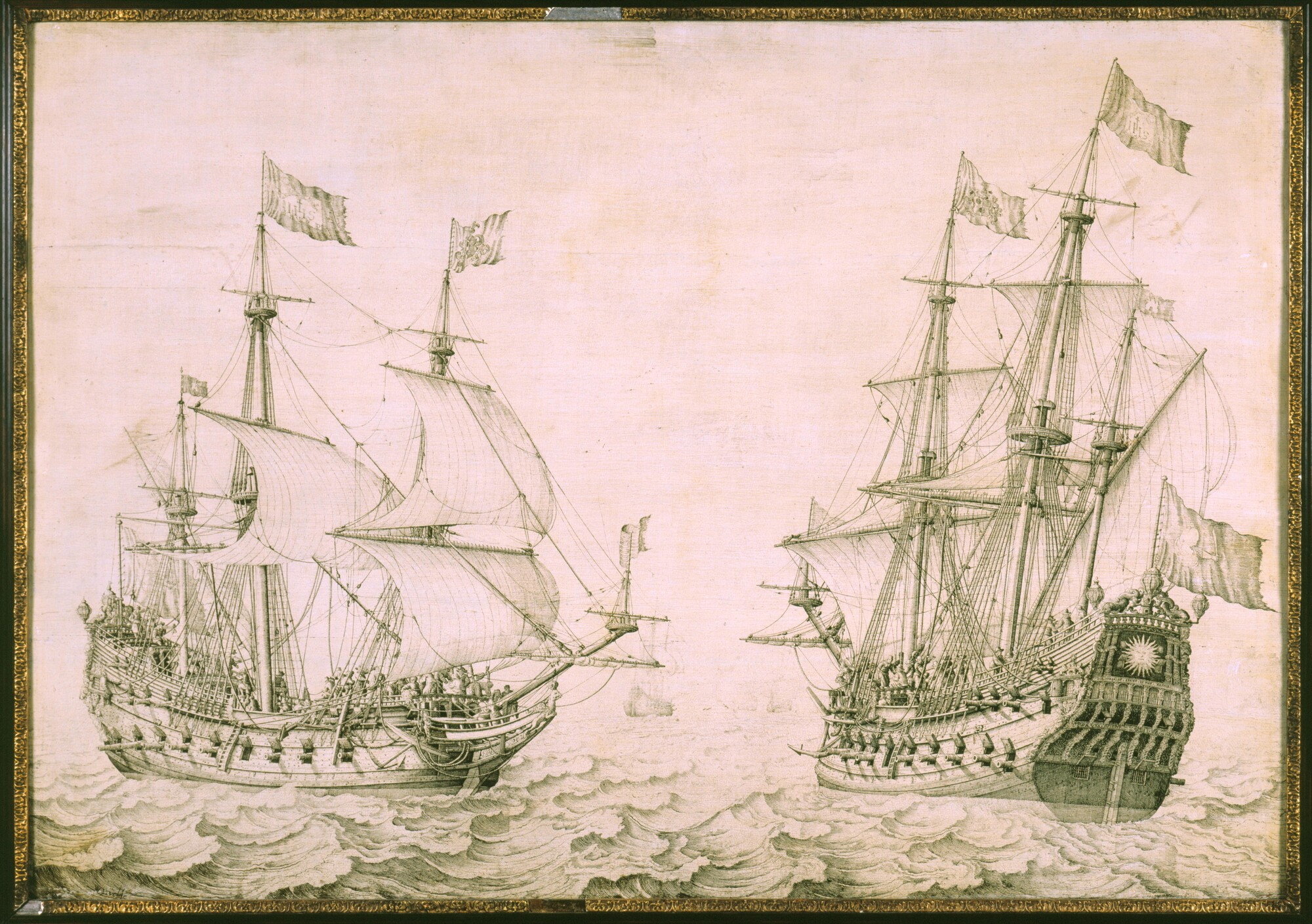 S.1374; Het Duinkerker kaperschip De Vergulde Sonne; schilderij