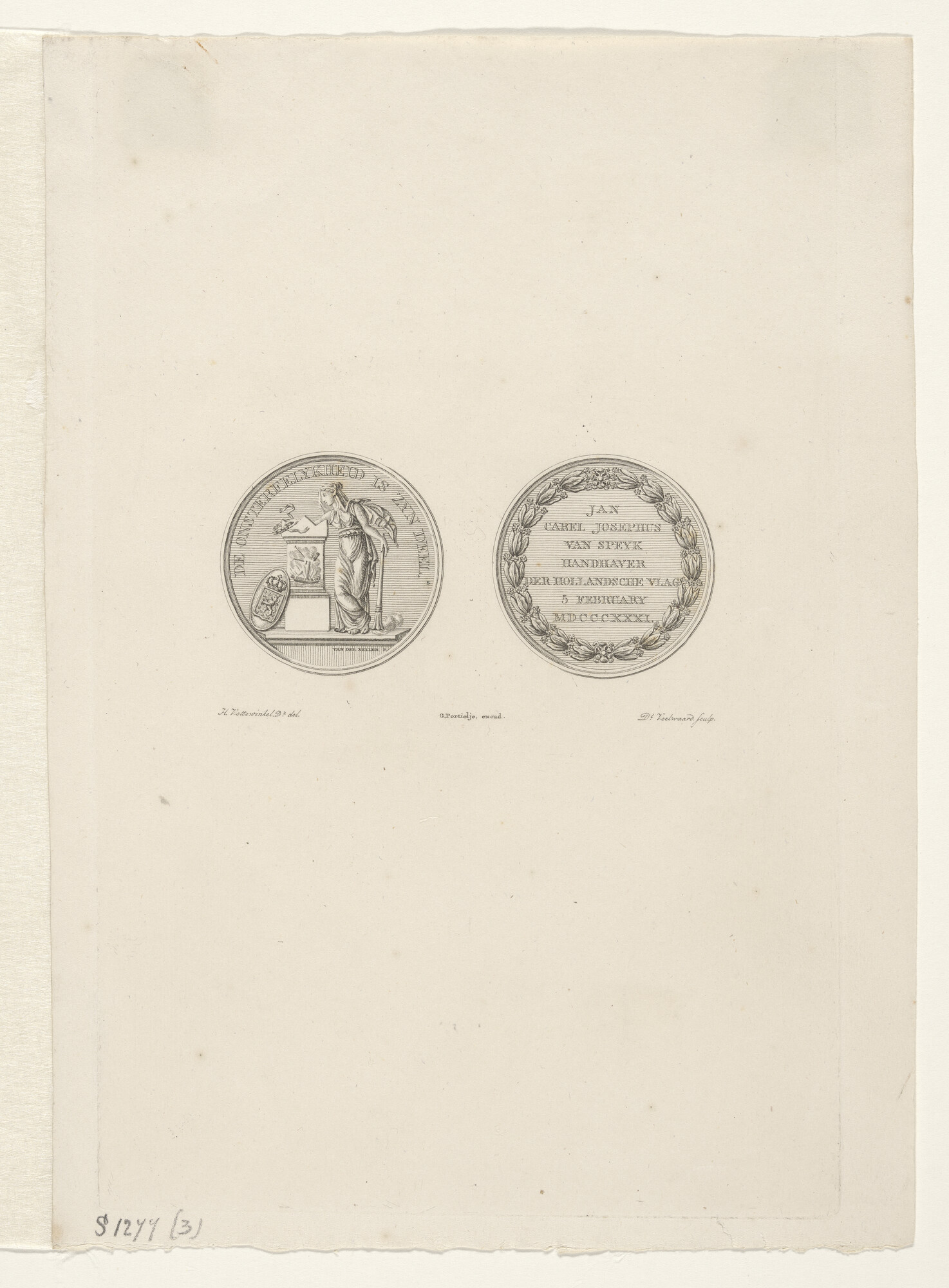 S.1277(03)5e1a; Ontwerp voor een gedenkpenning op de dood van J.C. van Speyk; prent