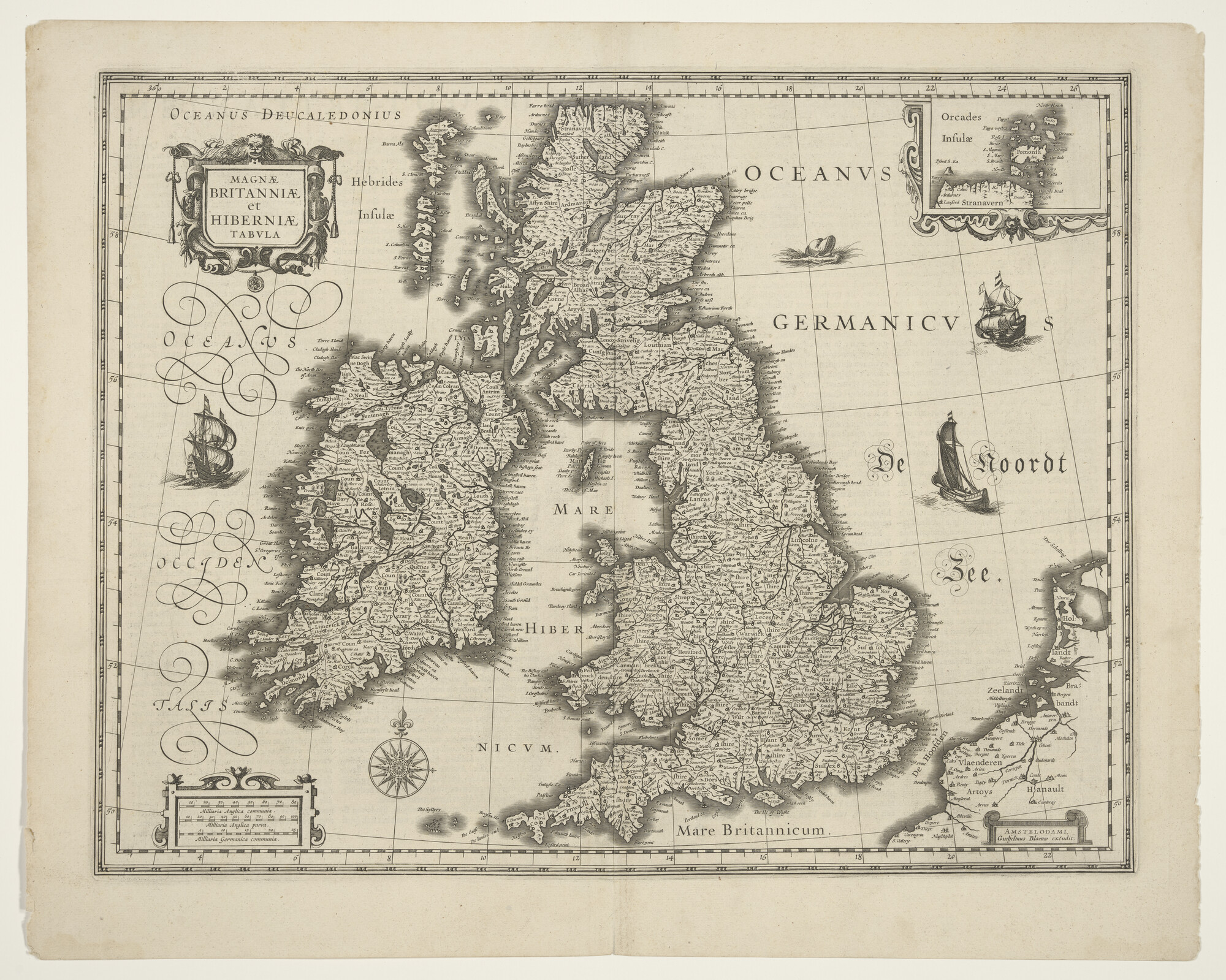 A.3845(01)022; Kaart van Groot-Brittanië door Willem Jansz. Blaeu, Amsterdam, circa 1635; landkaart