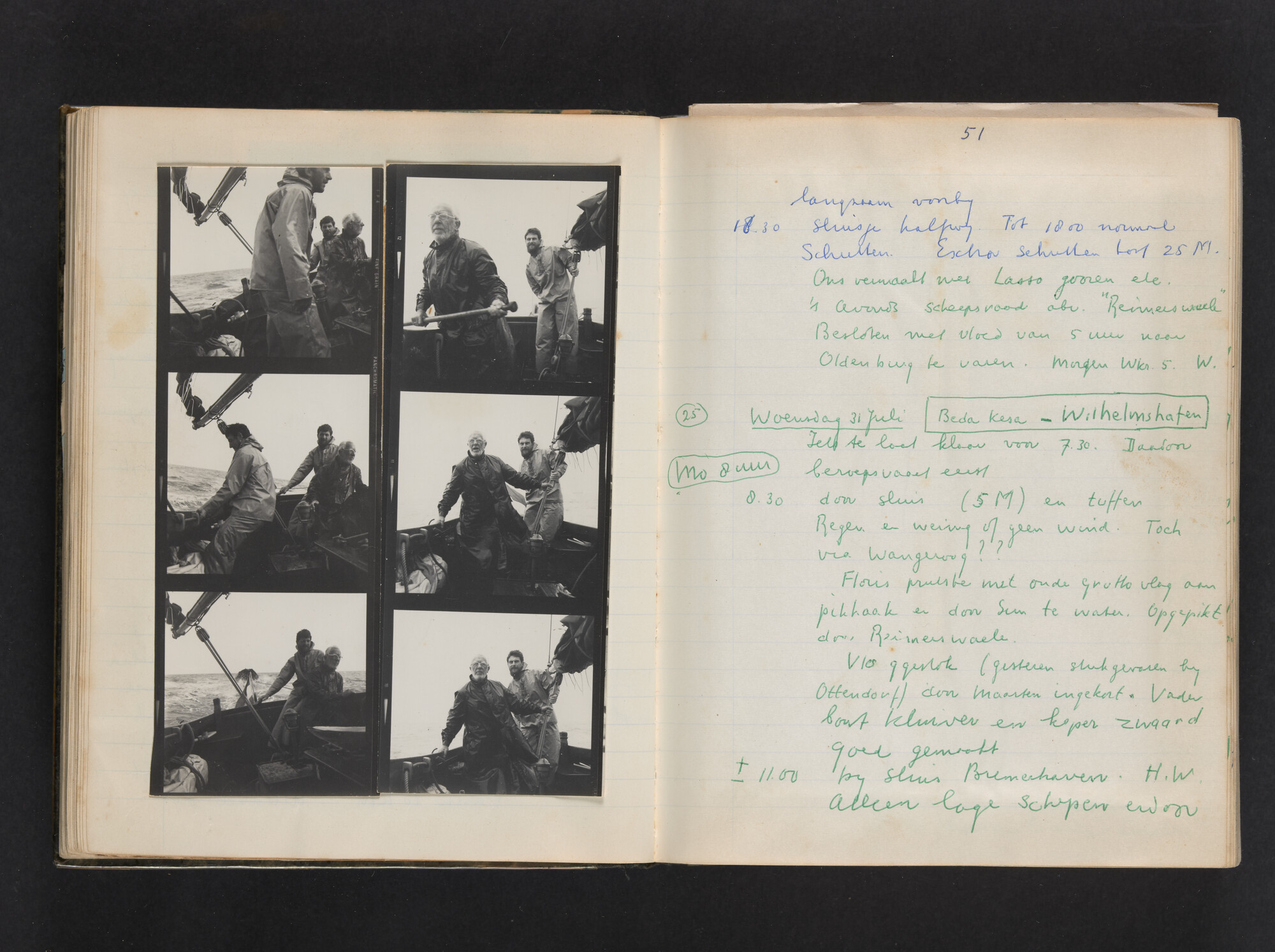 2017.0802; Logboek c.q. fotoalbum van reizen met zeeschouw Grutto (II) in Nederland, Duitsland en Denemarken, 1973-1974; logboek