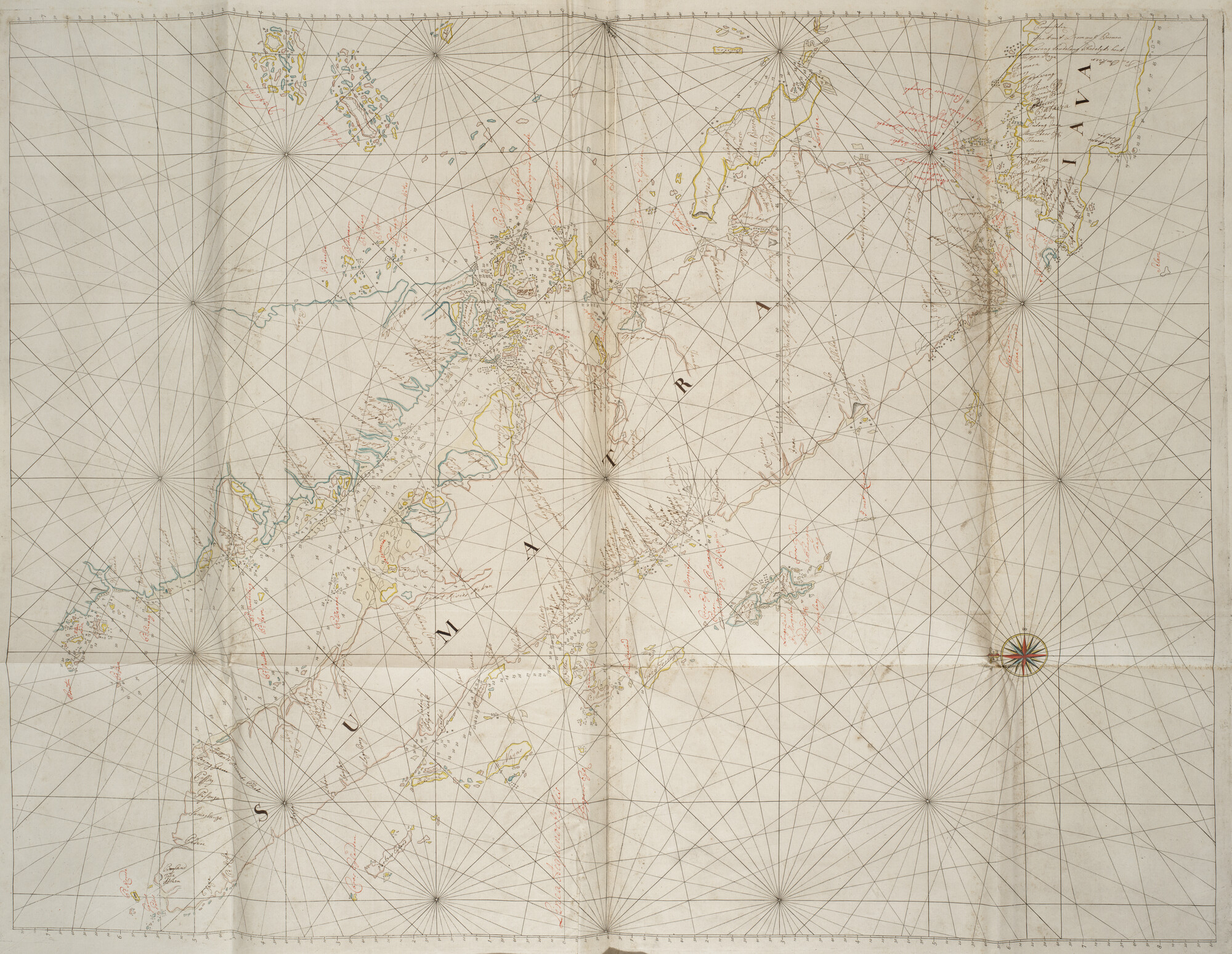 B.0032(109)6 [kaart 095]; Zeekaart van de wateren rond Sumatra, met Straat Malakka in manuscript; manuscriptkaart
