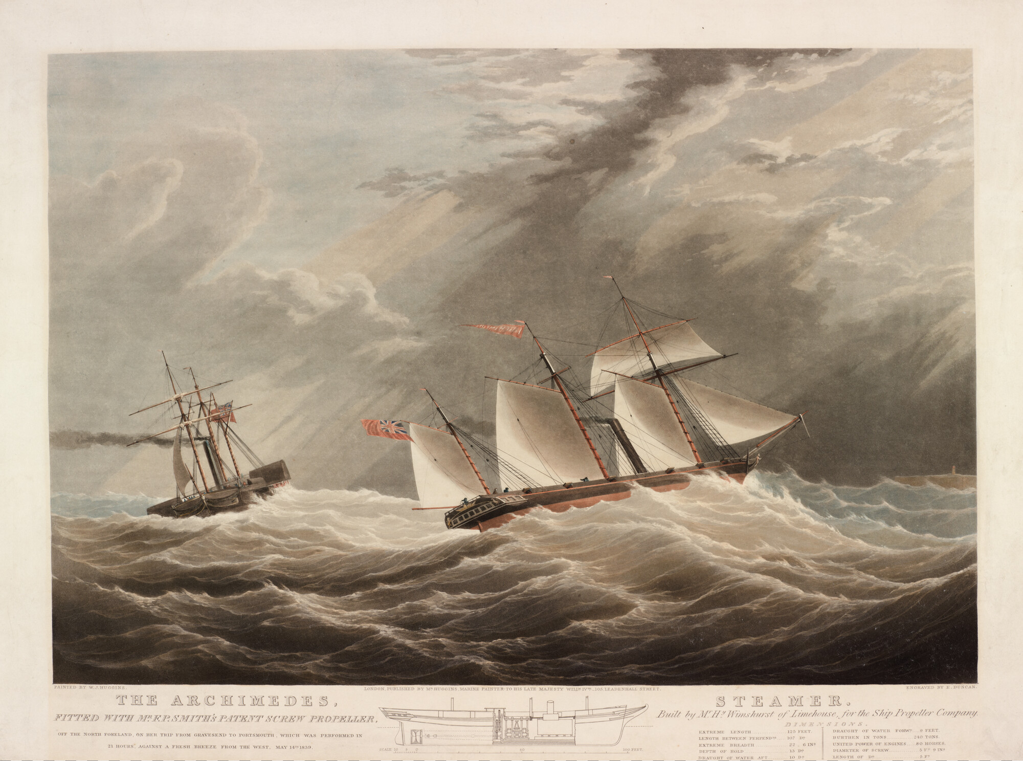 A.1664(a); Het schroefstoomschip 'Archimedes'; prent