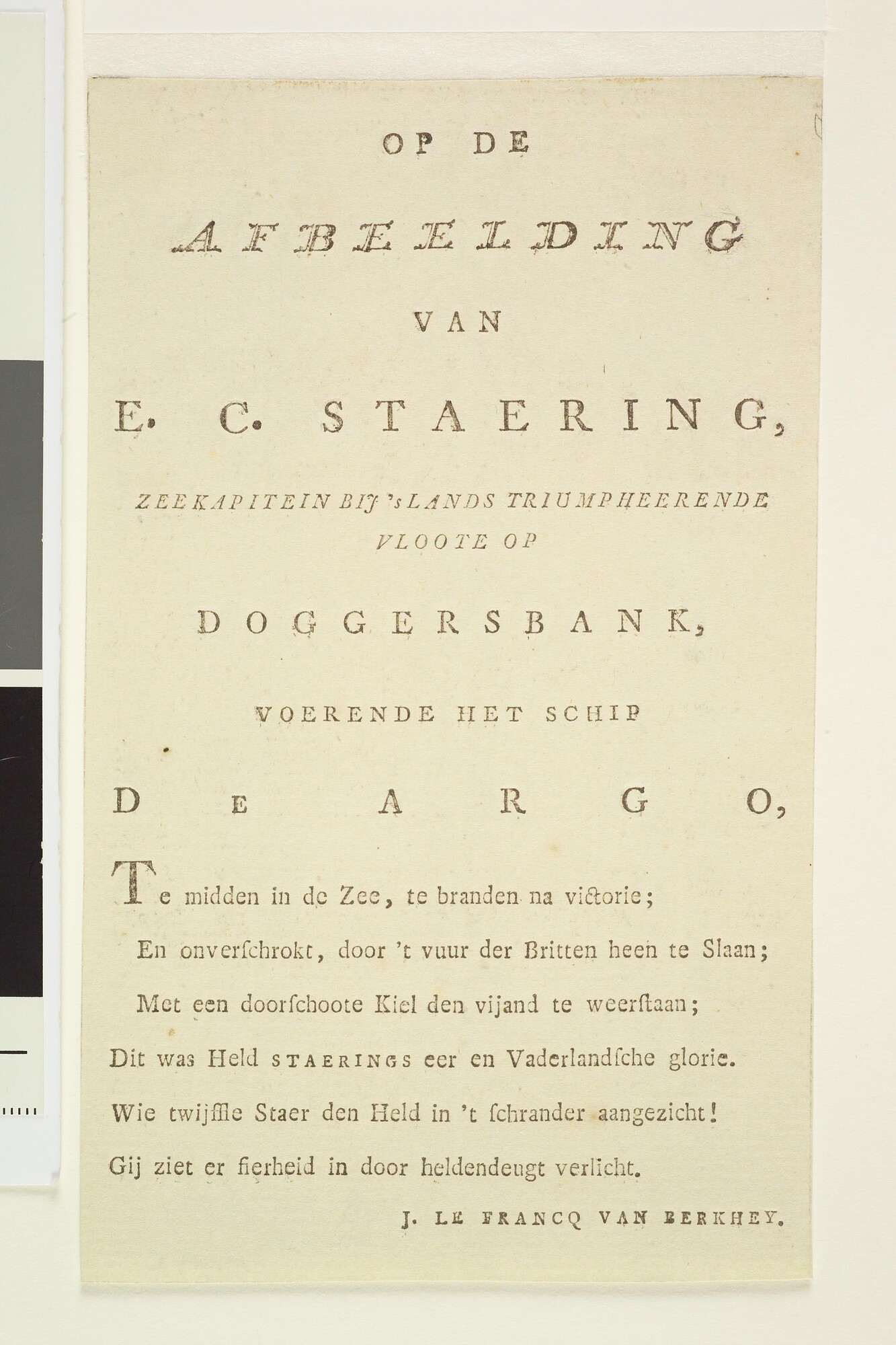 A.0145(179) [nr 0063]; Tekst behorende bij de afbeelding van Kapitein E.C. Staring; prent