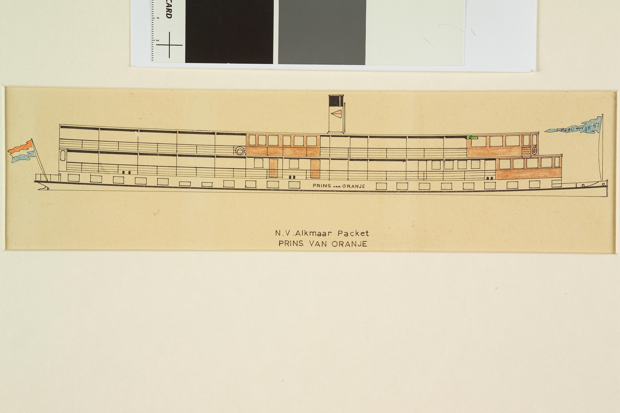 1993.5886; Ingekleurde prent van de 'Prins van Oranje' van de N.V. Alkmaar Packet; prent