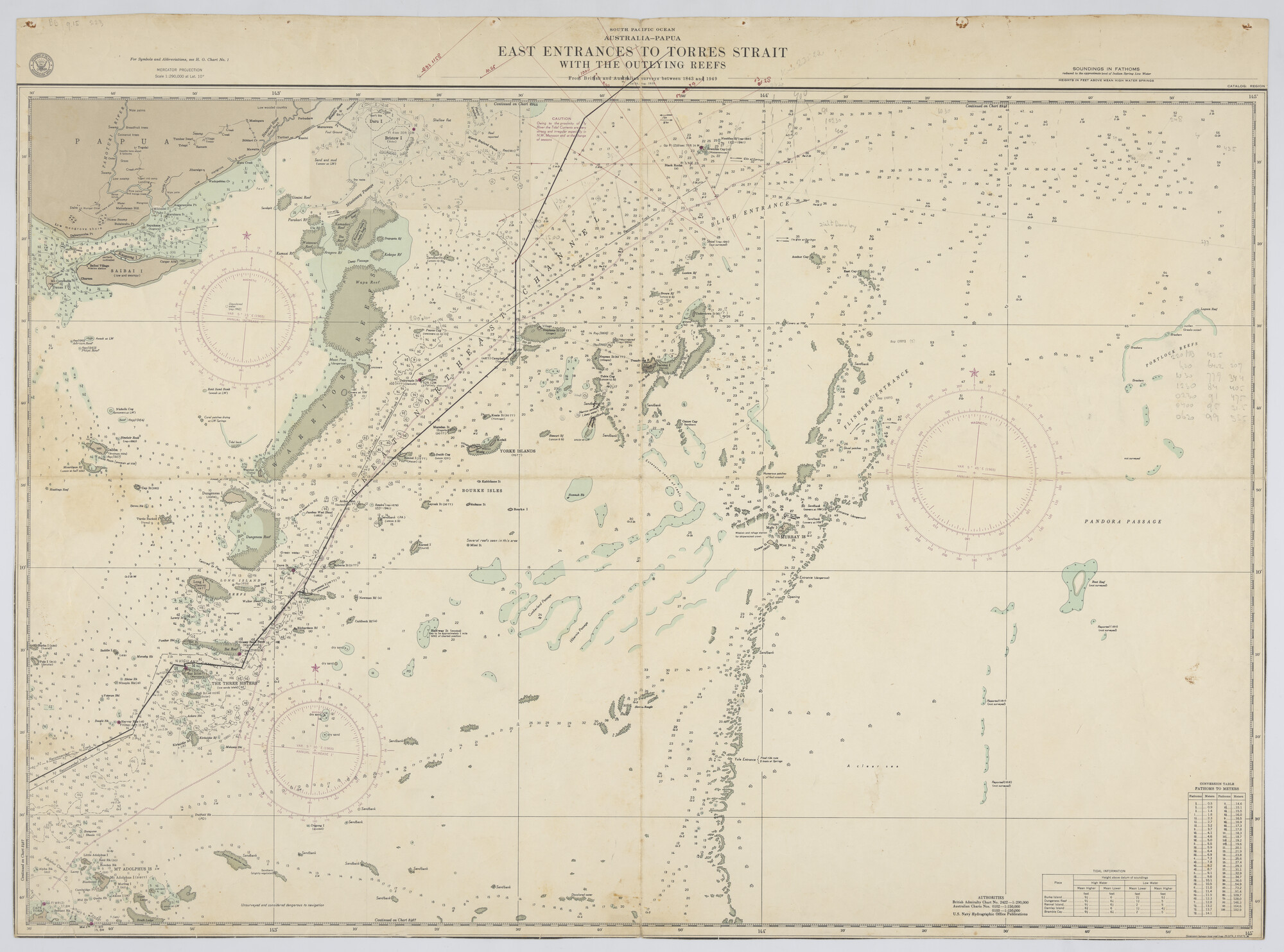 2019.1057-37; South Pacific Ocean Australia - Papua East Entrances to Torres Strait with the Outlying Reefs; zeekaart