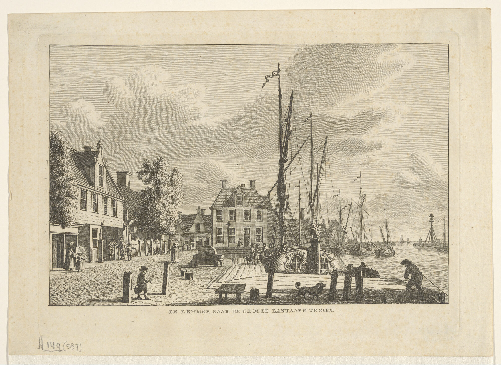 A.0149(0587); De haven van Lemmer met uitzicht op het havenhoofd; prent