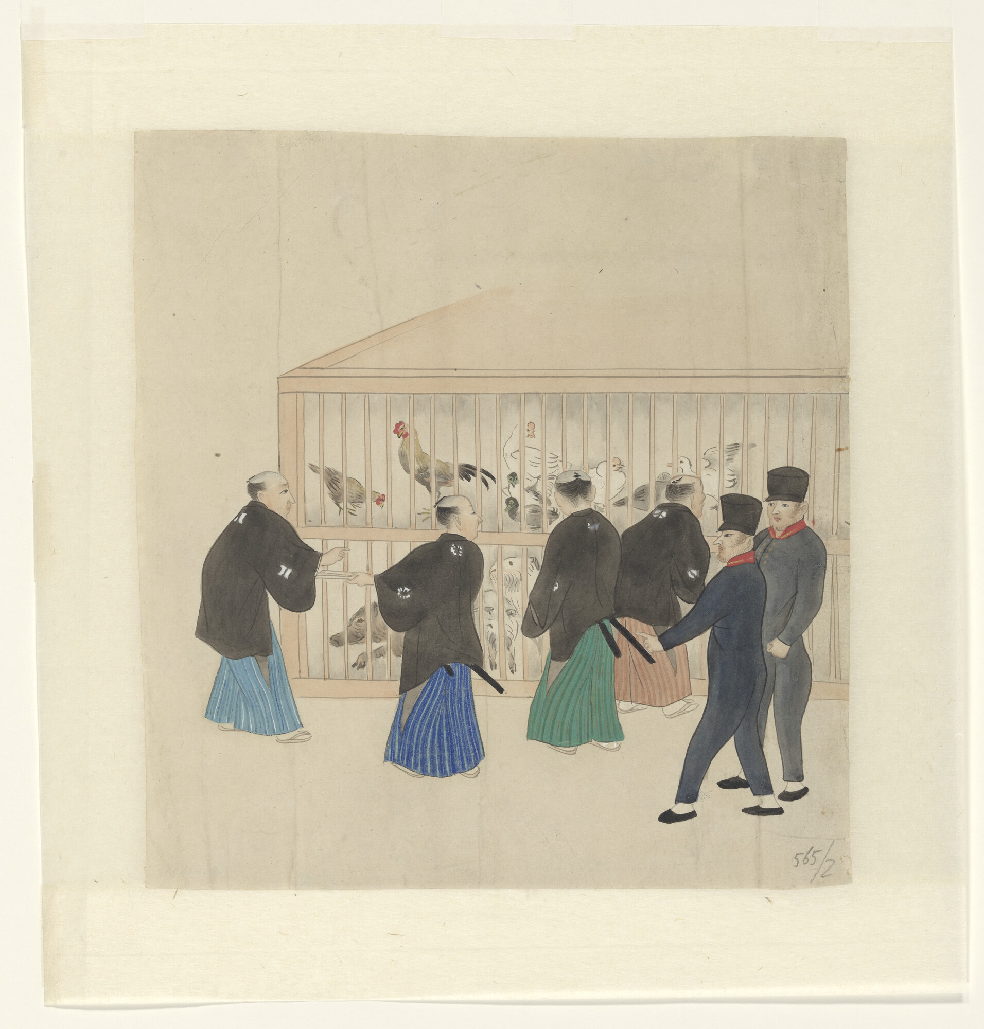 A.4260(b); Japanners en Nederlanders op een markt; tekening