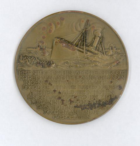 A.0070(02); Penning op de torpedering van het ss. 'Amstelstroom' door een Duitse onderzeeboot, 1917; penning