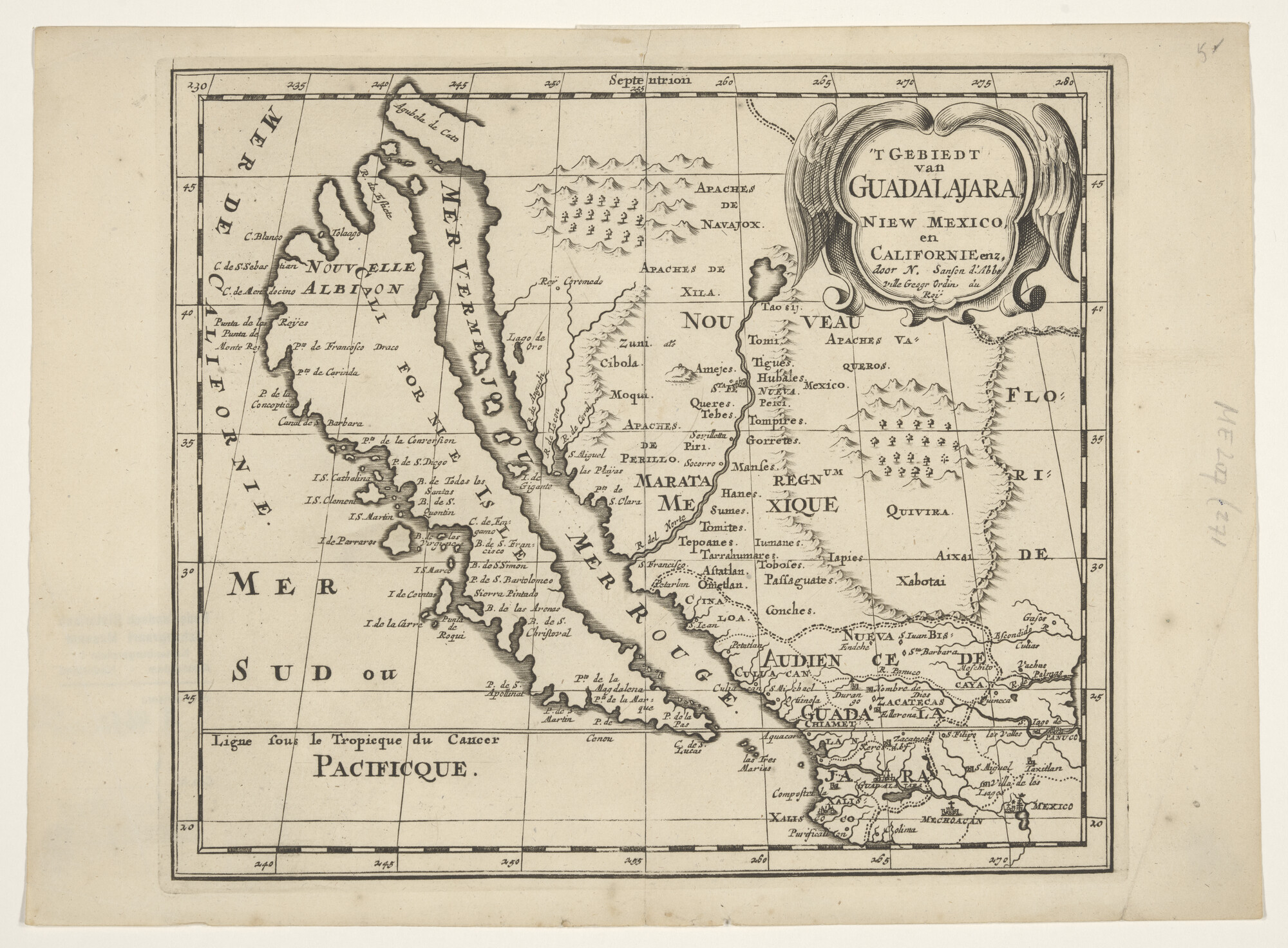 A.4692(01)12; Kaart van California en Nieuw Mexico door Nicolas Sanson (1600 - 1667); landkaart