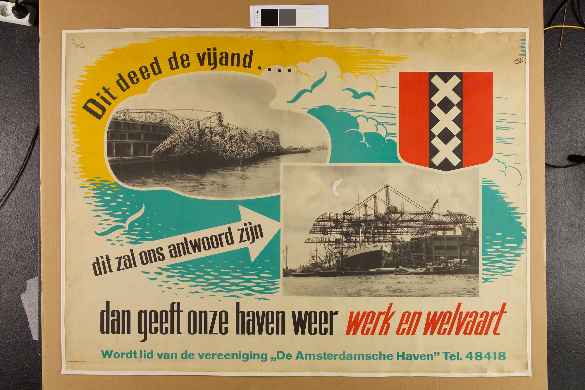 S.6762(28); Affiche van de Vereniging De Amsterdamsche Haven in het kader van de wederopbouw; affiche