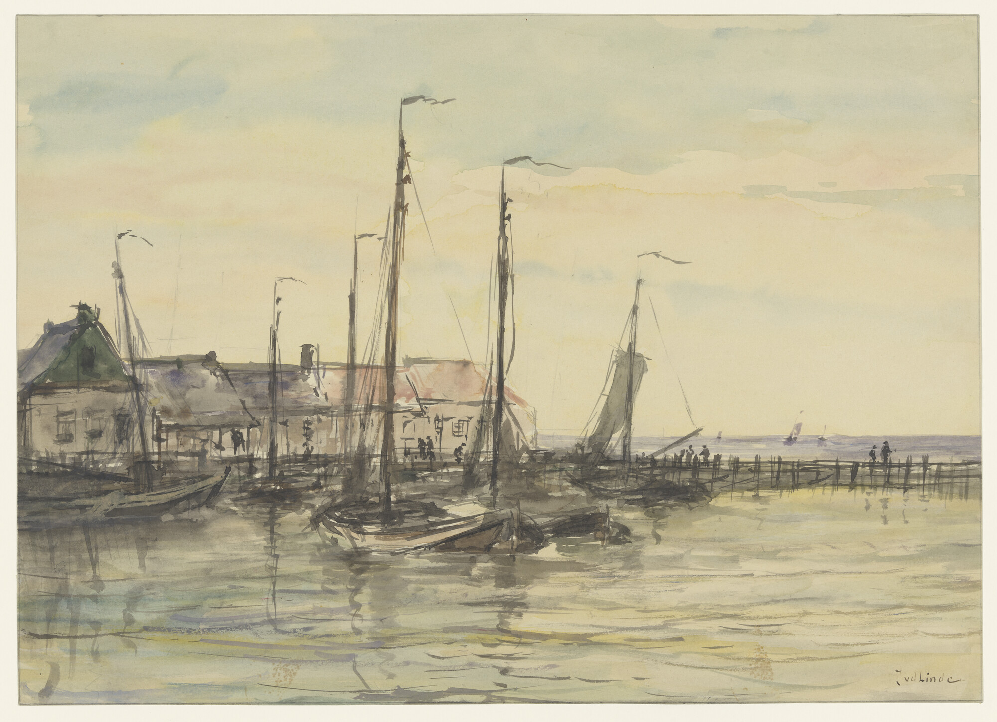 S.3088(05); De haven van Urk met botters; tekening