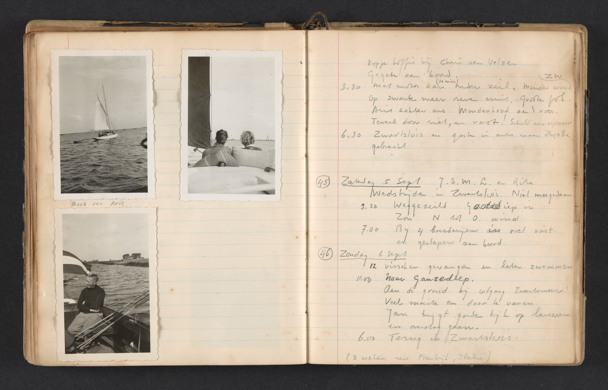 2017.0791; Logboek c.q. fotoalbum van reizen met zeeschouw Grutto in Nederland, 1952-1954; logboek