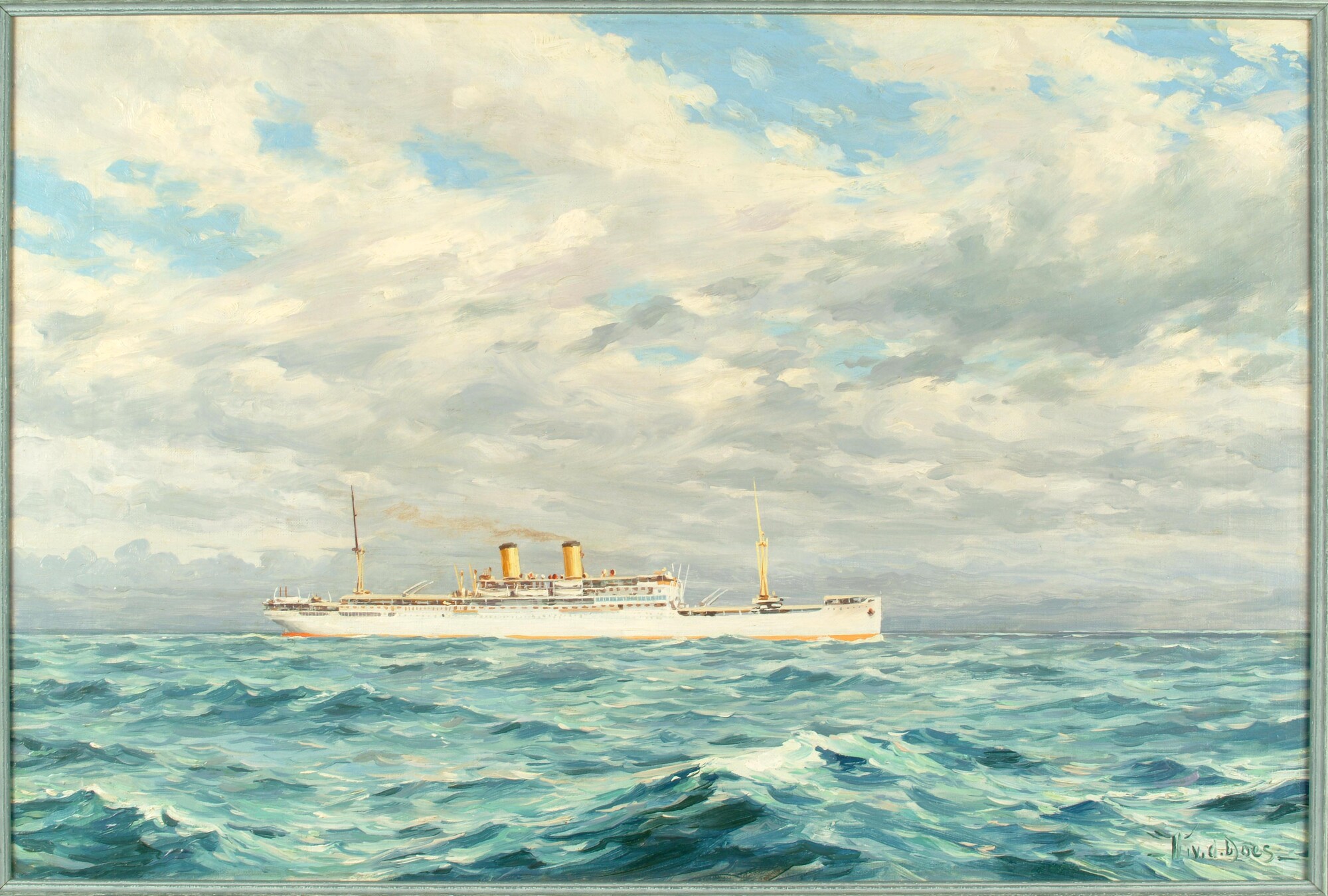 2000.5688; Het passagiersschip ss. Nieuw Holland van de Koninklijke Paketvaart-Maatschappij op volle zee; schilderij