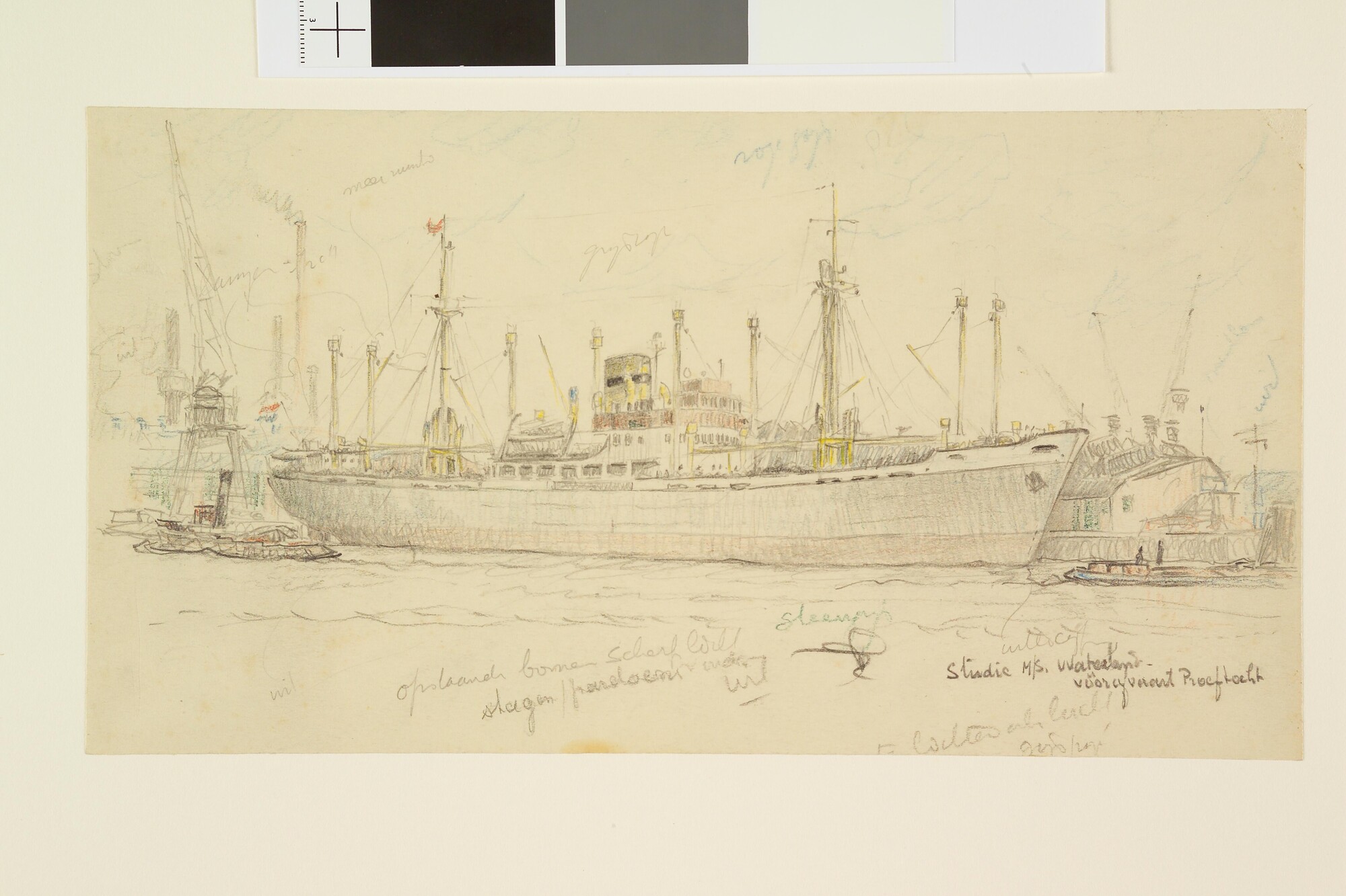 S.4824(01); Het motorschip 'Gaasterland' of 'Graveland' van de Koninklijke Hollandsche Lloyd; tekening