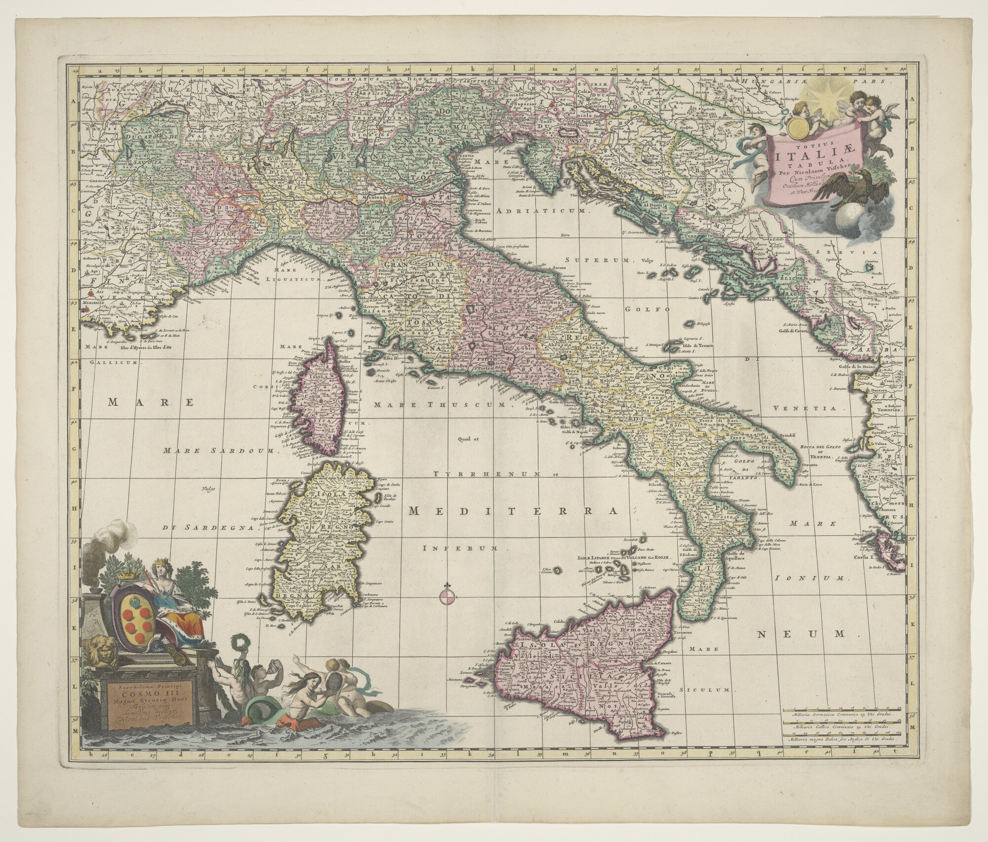 A.3845(01)036; Met de hand gekleurde kaart van Italië; landkaart