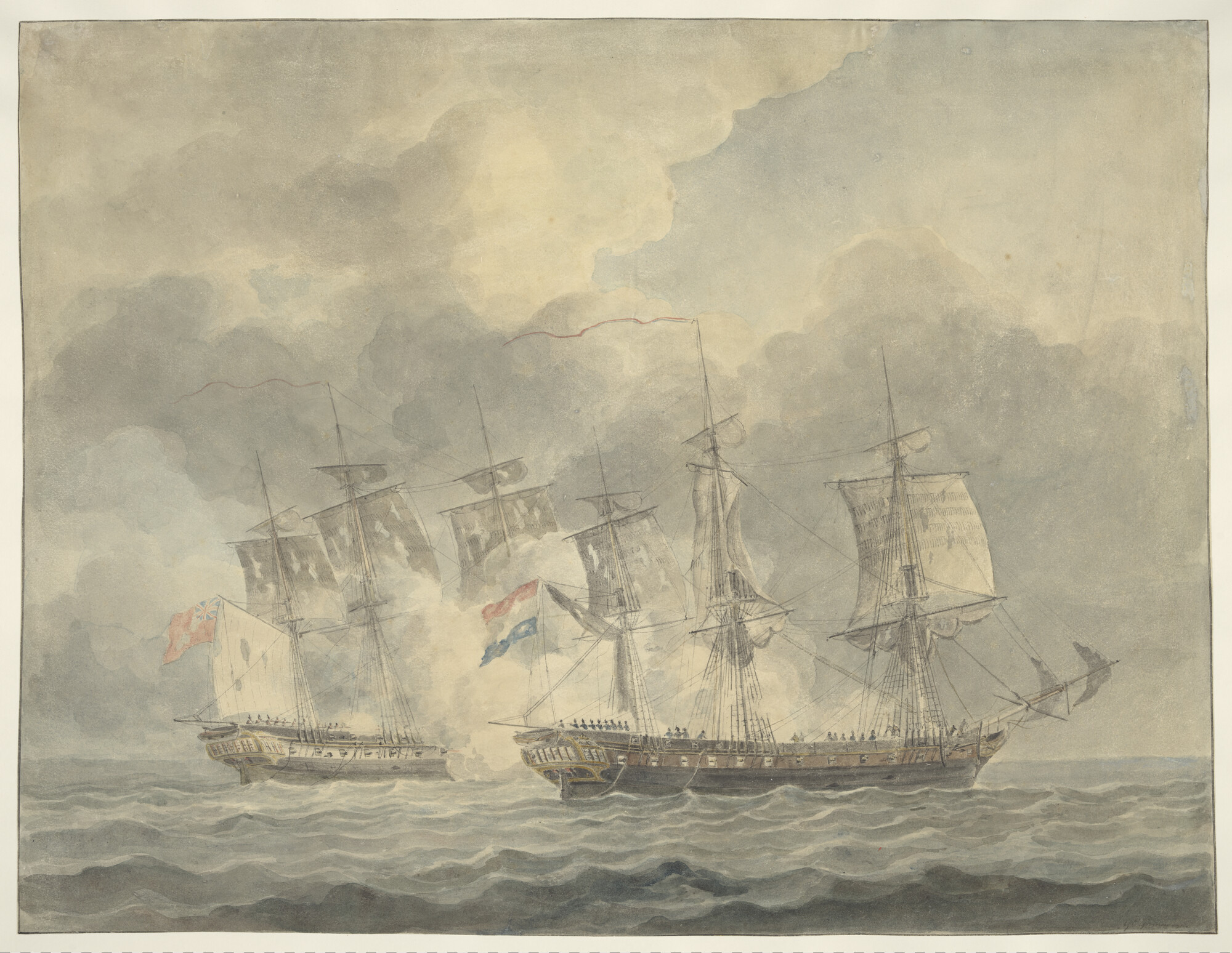 A.2905(01)a; Gevecht tussen de "Gelderland" en het Engelse fregat "Virginie"; tekening