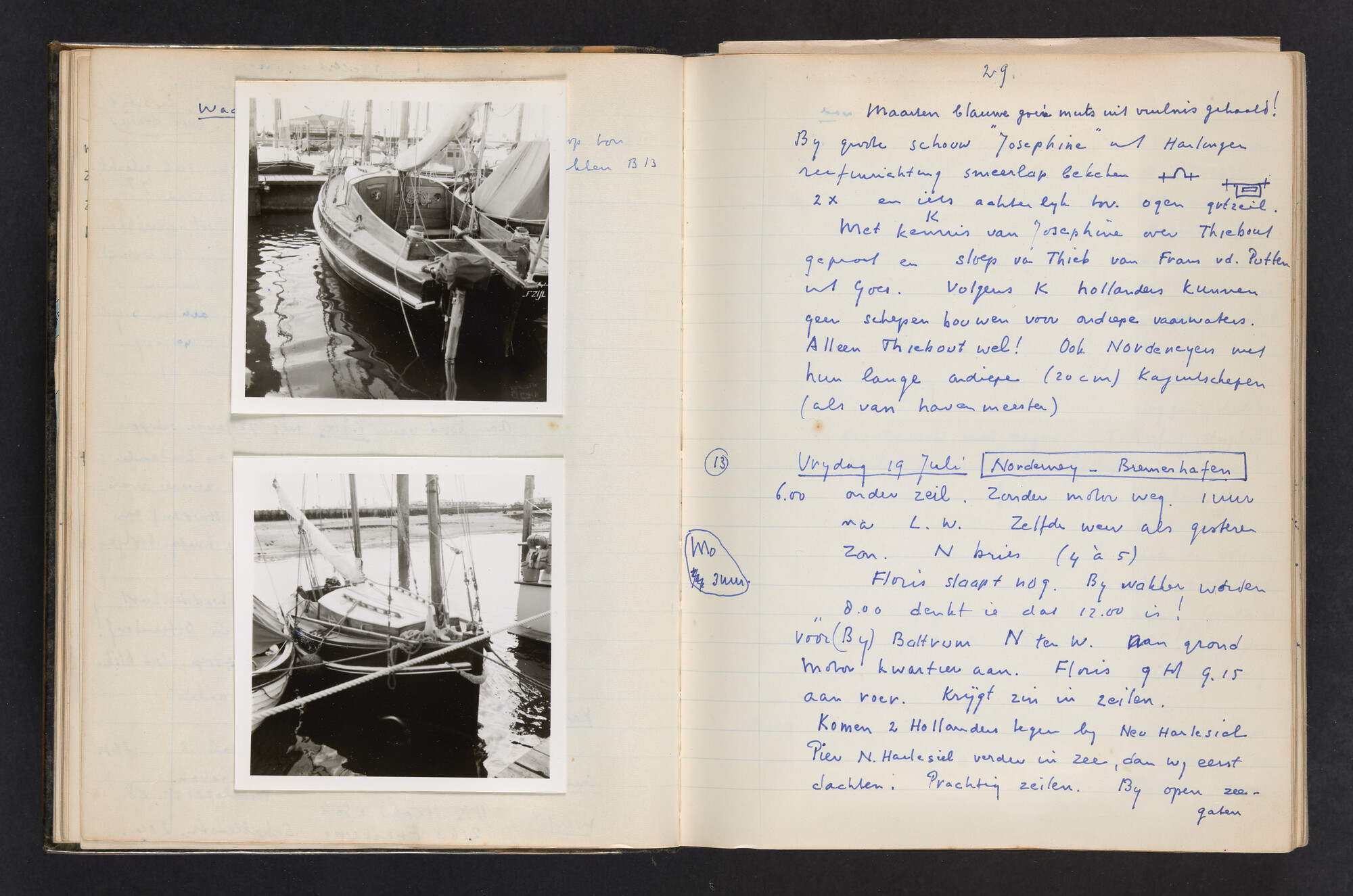 2017.0802; Logboek c.q. fotoalbum van reizen met zeeschouw Grutto (II) in Nederland, Duitsland en Denemarken, 1973-1974; logboek