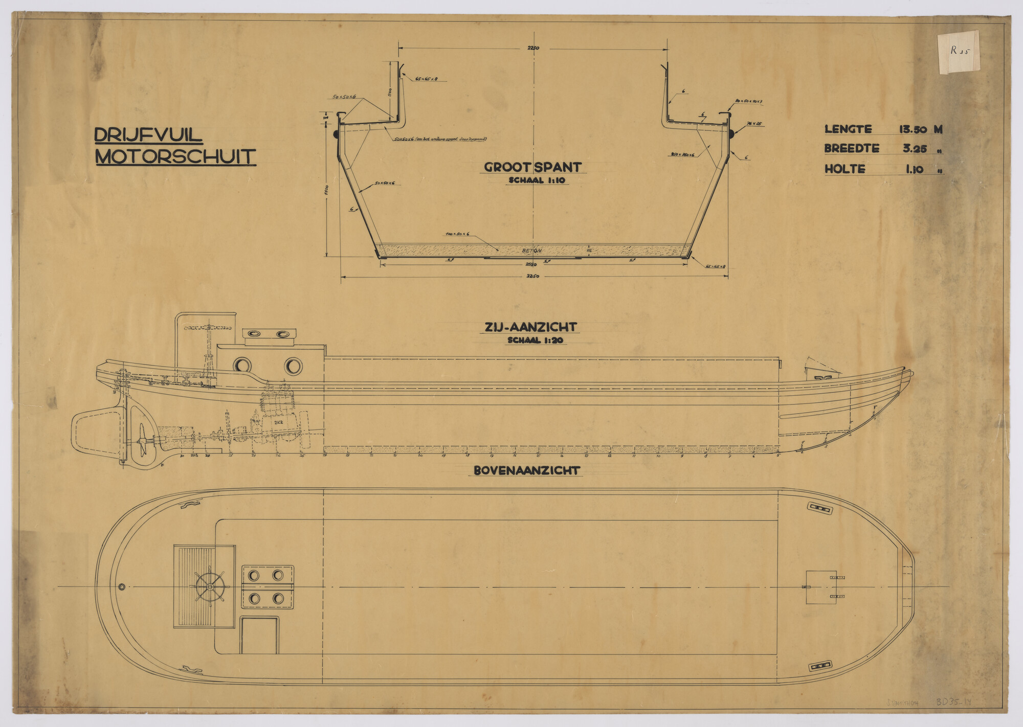 S.5941(17)014; Algemeen plan drijfvuilmotorschuit; technische tekening