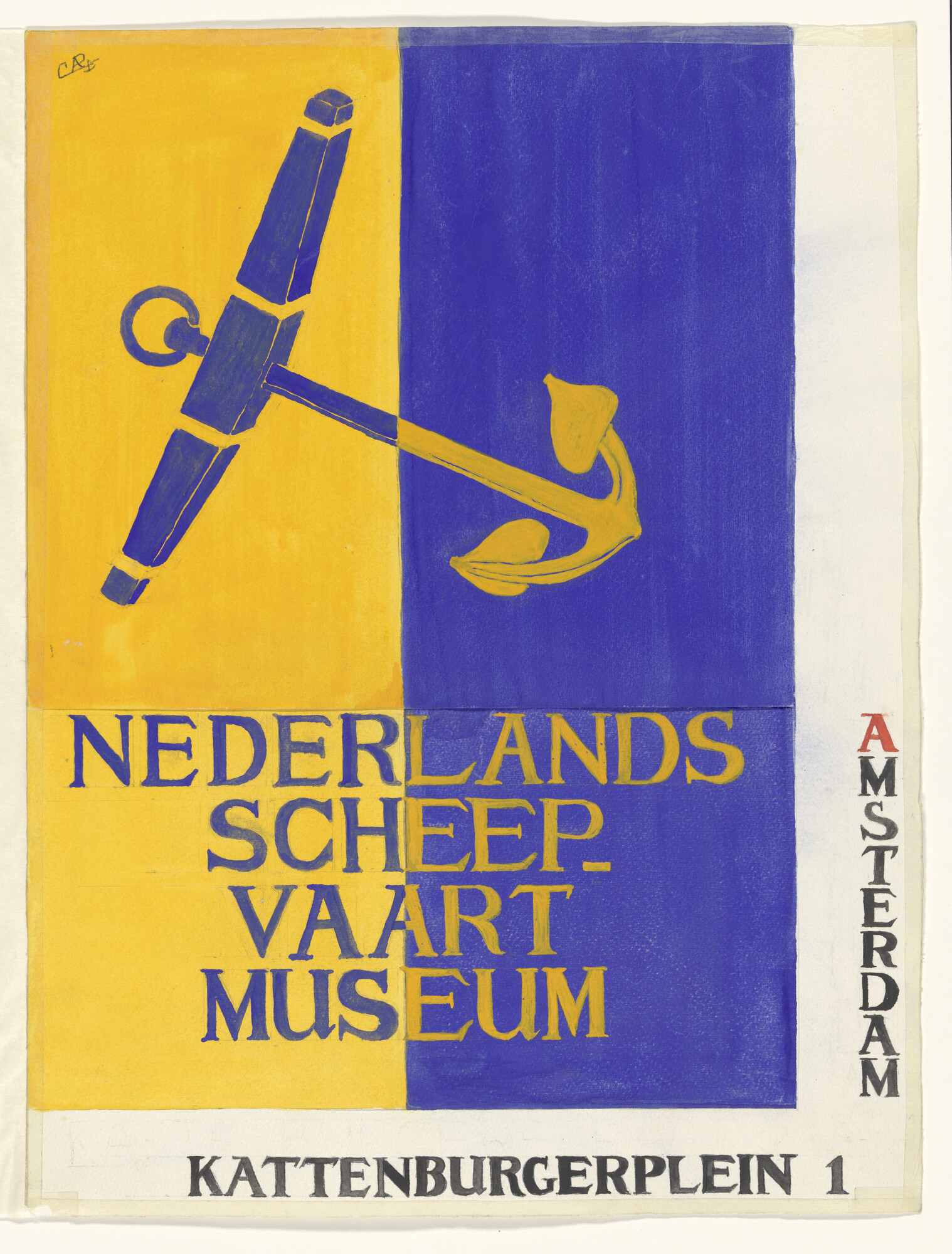 1996.1541; Ontwerp voor een affiche van het Nederlands Scheepvaart Museum; tekening