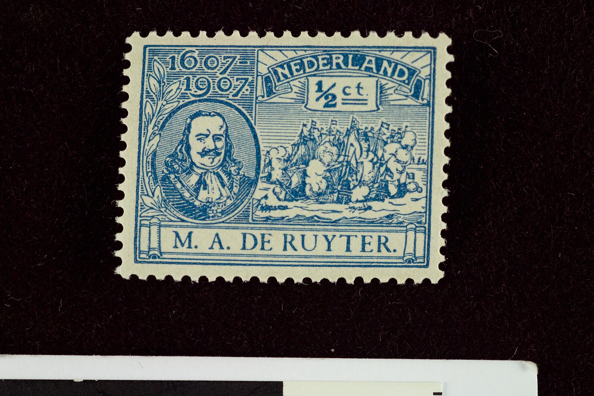 2006.0695; Postzegel van 1/2 cent uit 1907, met afbeelding van Michiel de Ruyter; postzegel