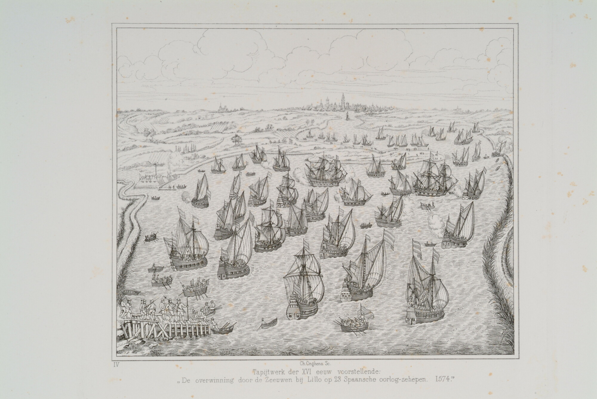 S.0280(01)3; De overwinning door de Zeeuwen bij Lillo op 23 spaanse oorlogsschepen, 1574; prent