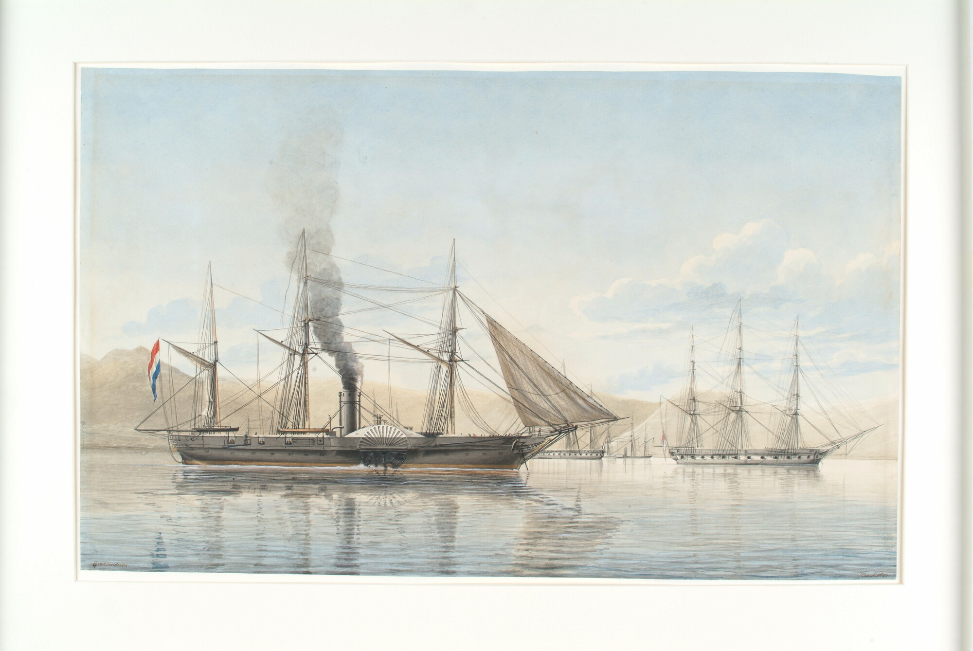 S.0546(09); Het raderstoomschip 2e klasse Zr.Ms. 'Bromo'; tekening