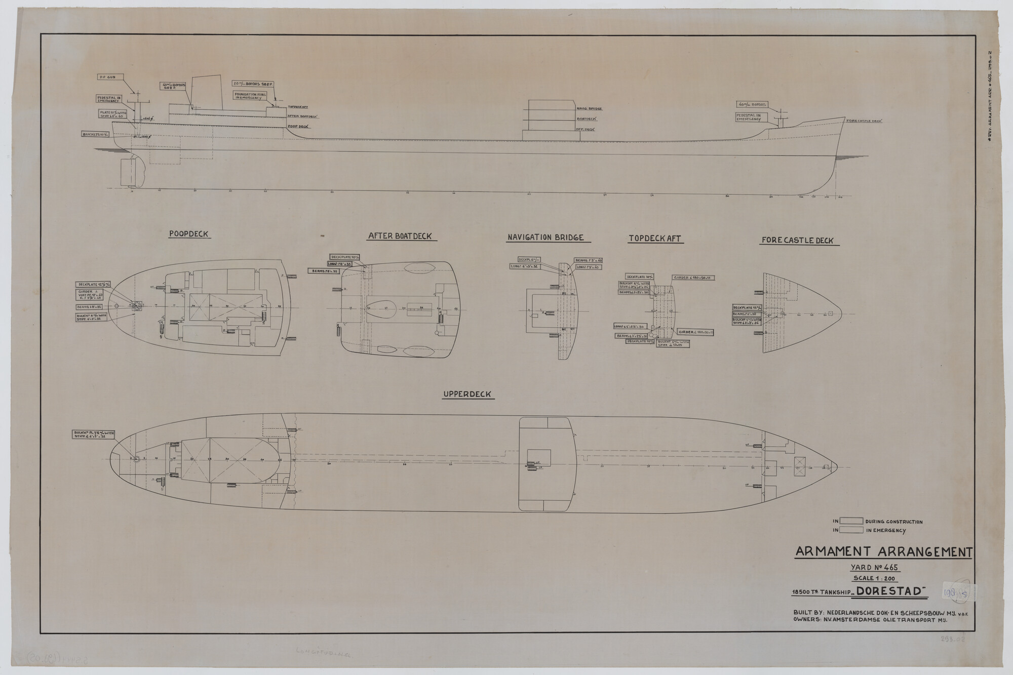 S.5444(198.05); Fundaties bewapening van de tanker ms. Dorestad van de Amsterdamse Olie [...]; technische tekening