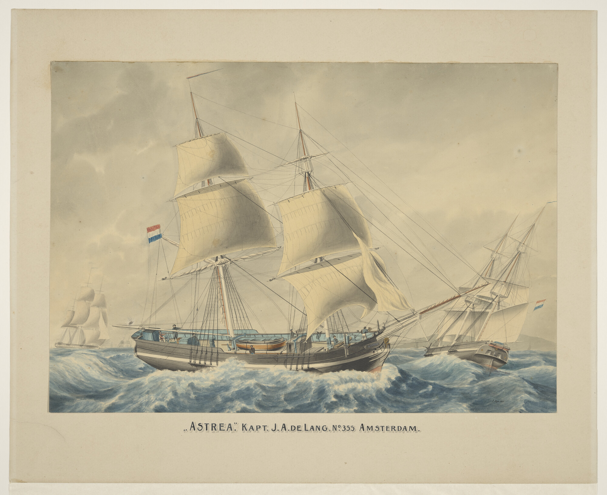 A.0037(03); Het brikschip Astrea; tekening