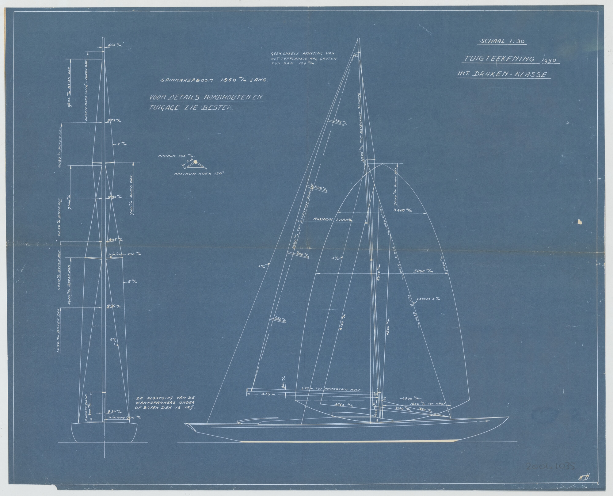 2001.1035; Zeilplan van een draak; technische tekening