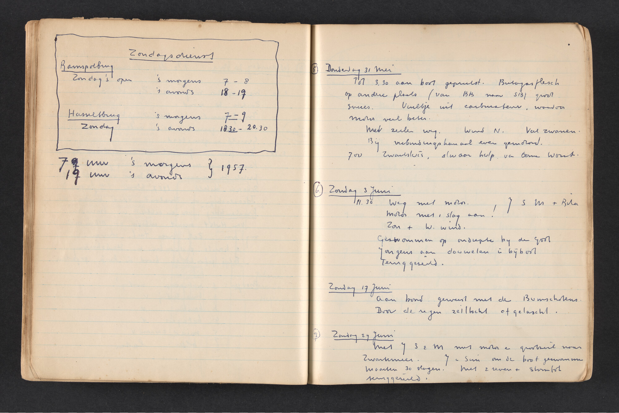 2017.0792; Logboek c.q. fotoalbum van reizen met zeeschouw Grutto in Nederland, 1955-1957; logboek