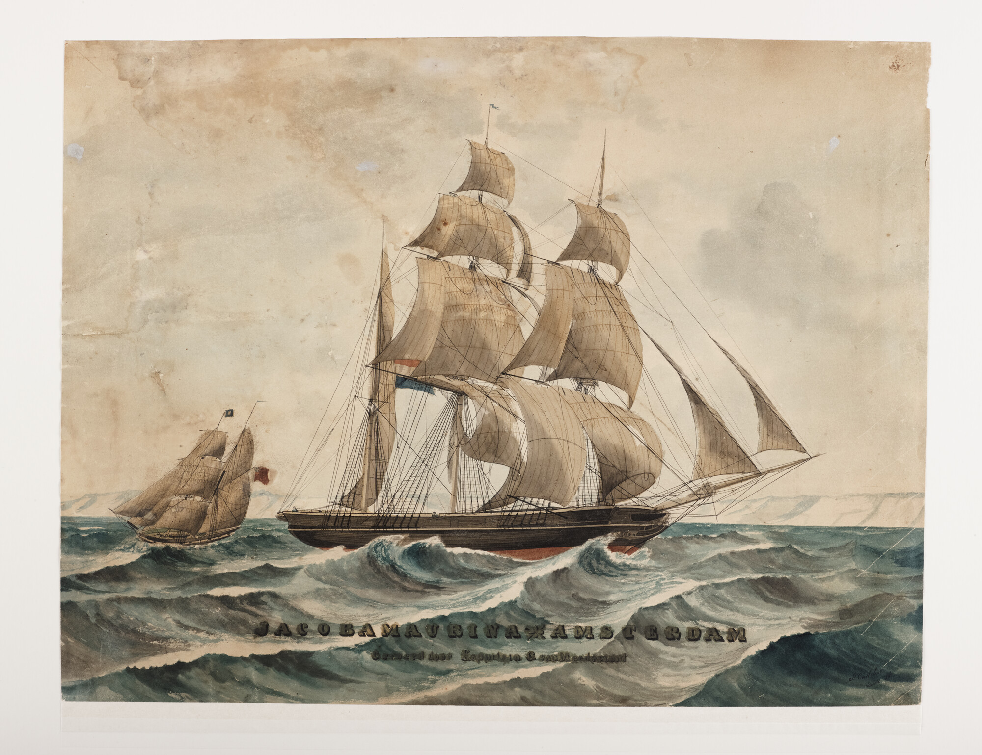 A.1845; Het barkschip 'Jacoba Maurina'; tekening