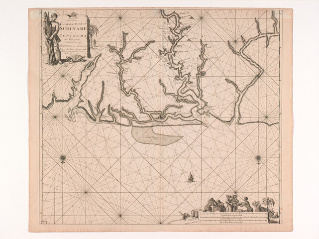 A.0145(212)19; Paskaart van de rivieren Commewijne, Suriname en Cupanama, door Claas Jansz. Vooght; zeekaart