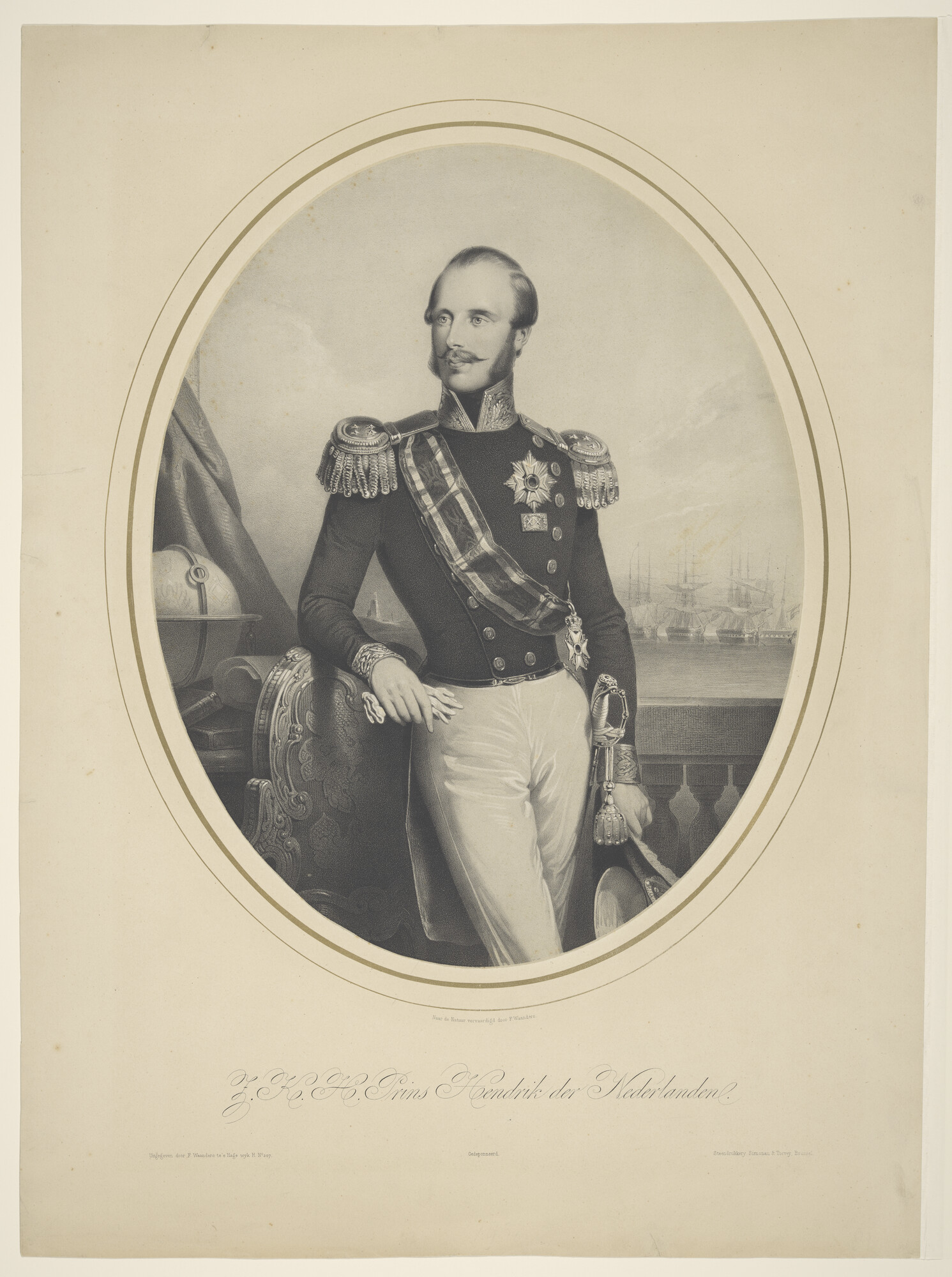 A.1447(02)a; Portret in ovaal van Prins Hendrik der Nederlanden; prent