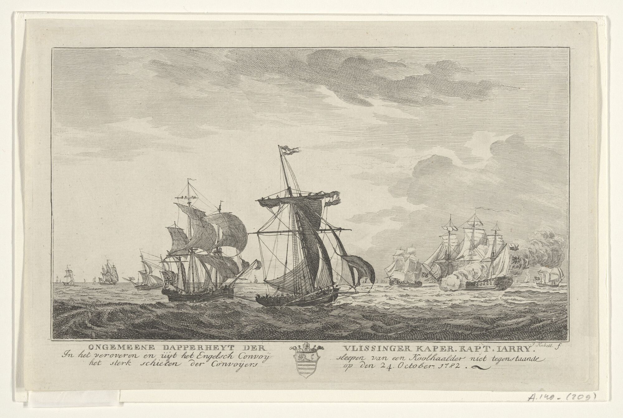 A.0149(0209); Het veroveren van een Engelse kolenhaler door de Vlissingse kaperkapitein  N. Jarry; prent