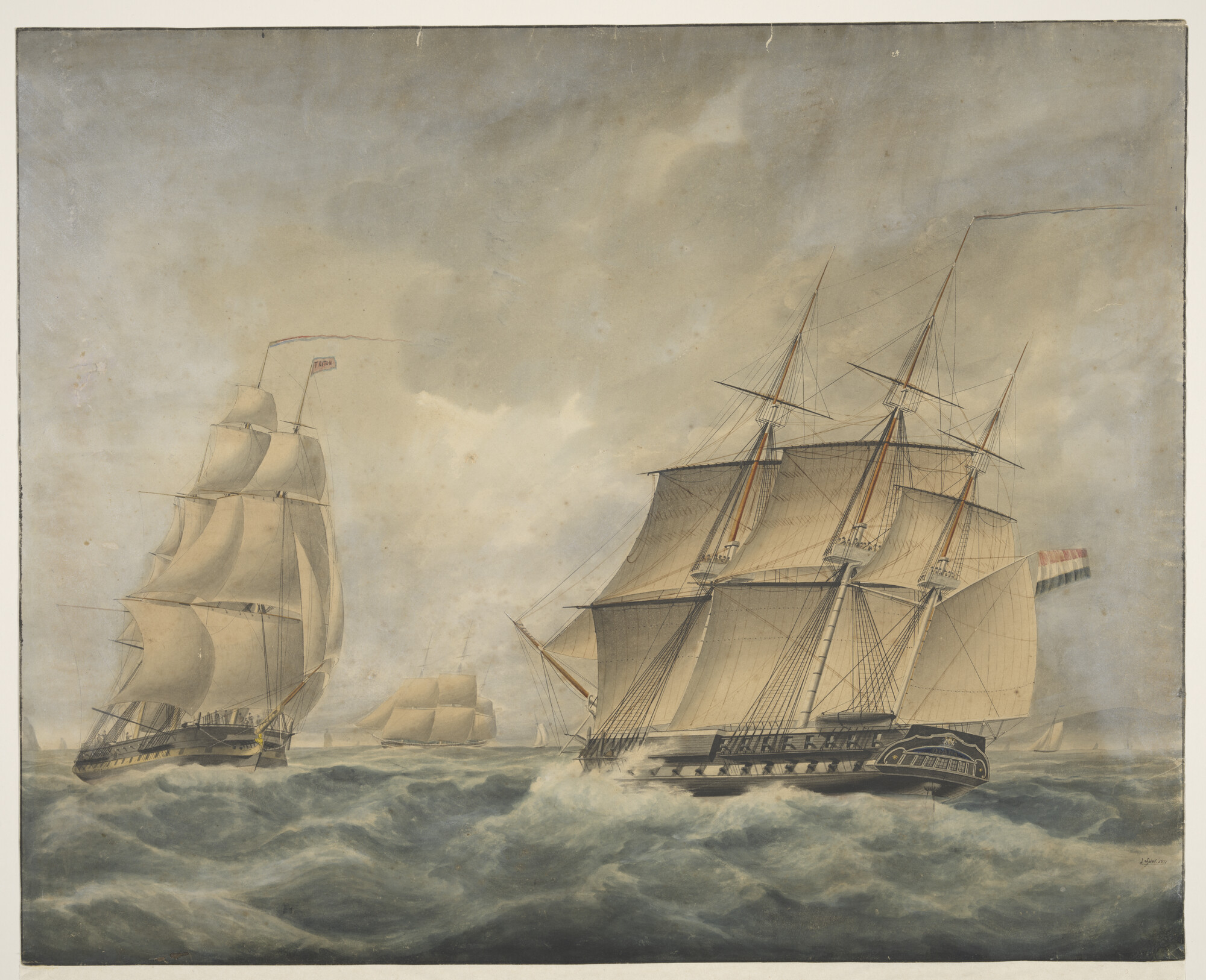 A.0149(0425); Het fregat Zr.Ms. Diana en het korvet Zr.Ms. Triton; tekening
