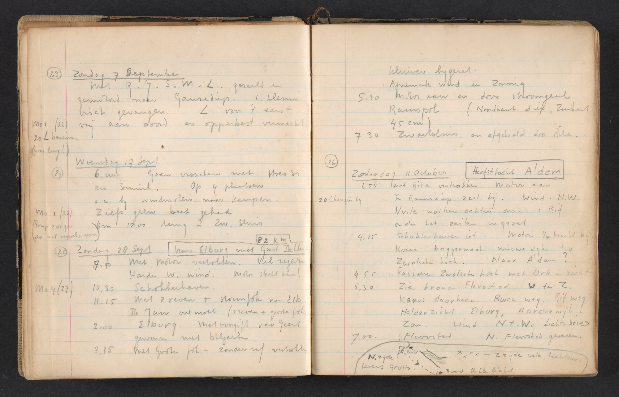 2017.0791; Logboek c.q. fotoalbum van reizen met zeeschouw Grutto in Nederland, 1952-1954; logboek