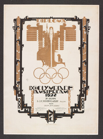 1990.0744; Diploma behorende bij de zilveren medaille van Ir. J.C. van Hoolwerff, gewonnen bij de Olympische Spelen van 1928; diploma