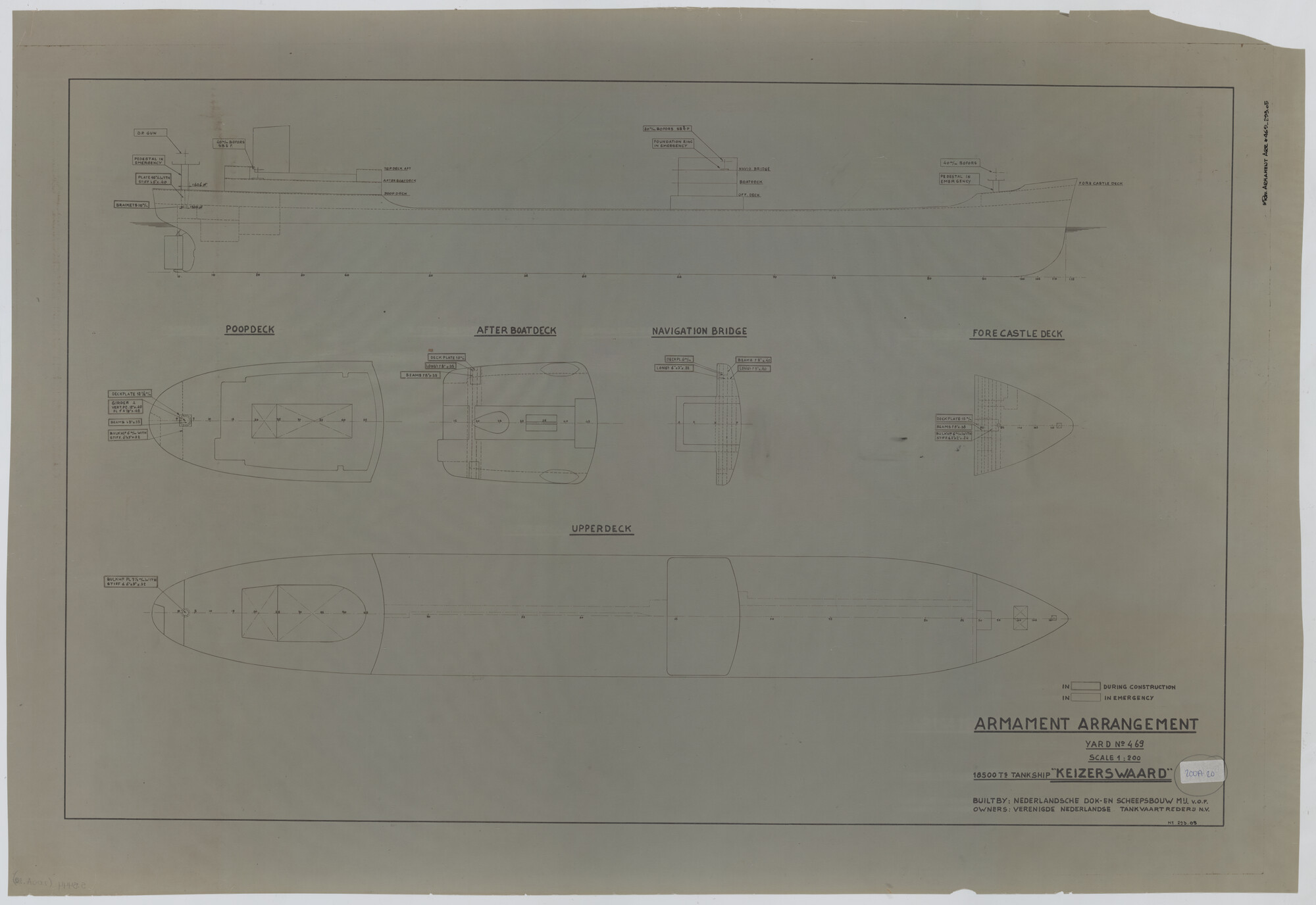 S.5444(200A.20); Fundaties voor bewapening van de tanker ms. Keizerwaard en Koningswaard [...]; technische tekening