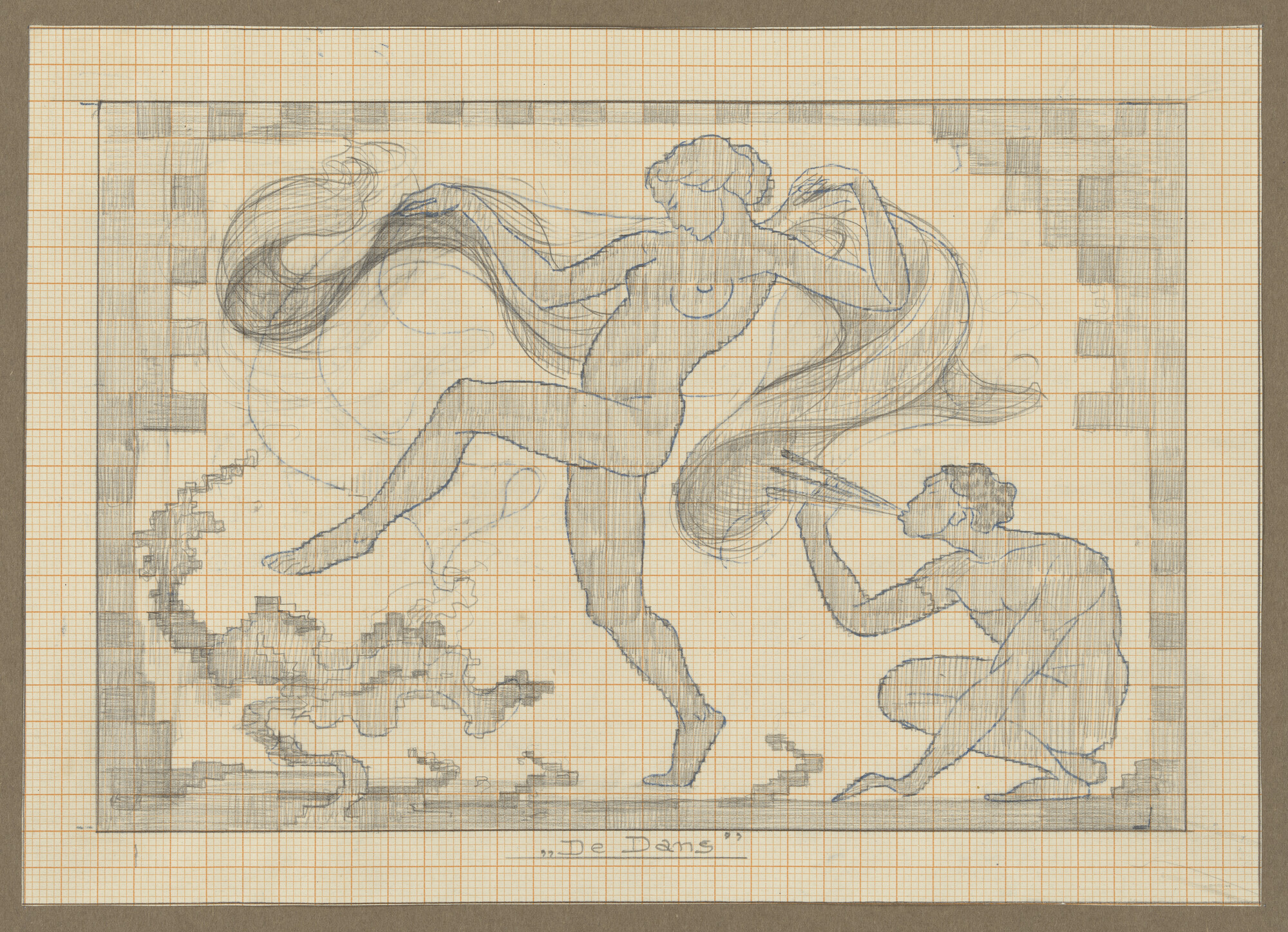 1994.5067; Ontwerptekening voor een mozaïk of tarsia 'De Dans"; tekening