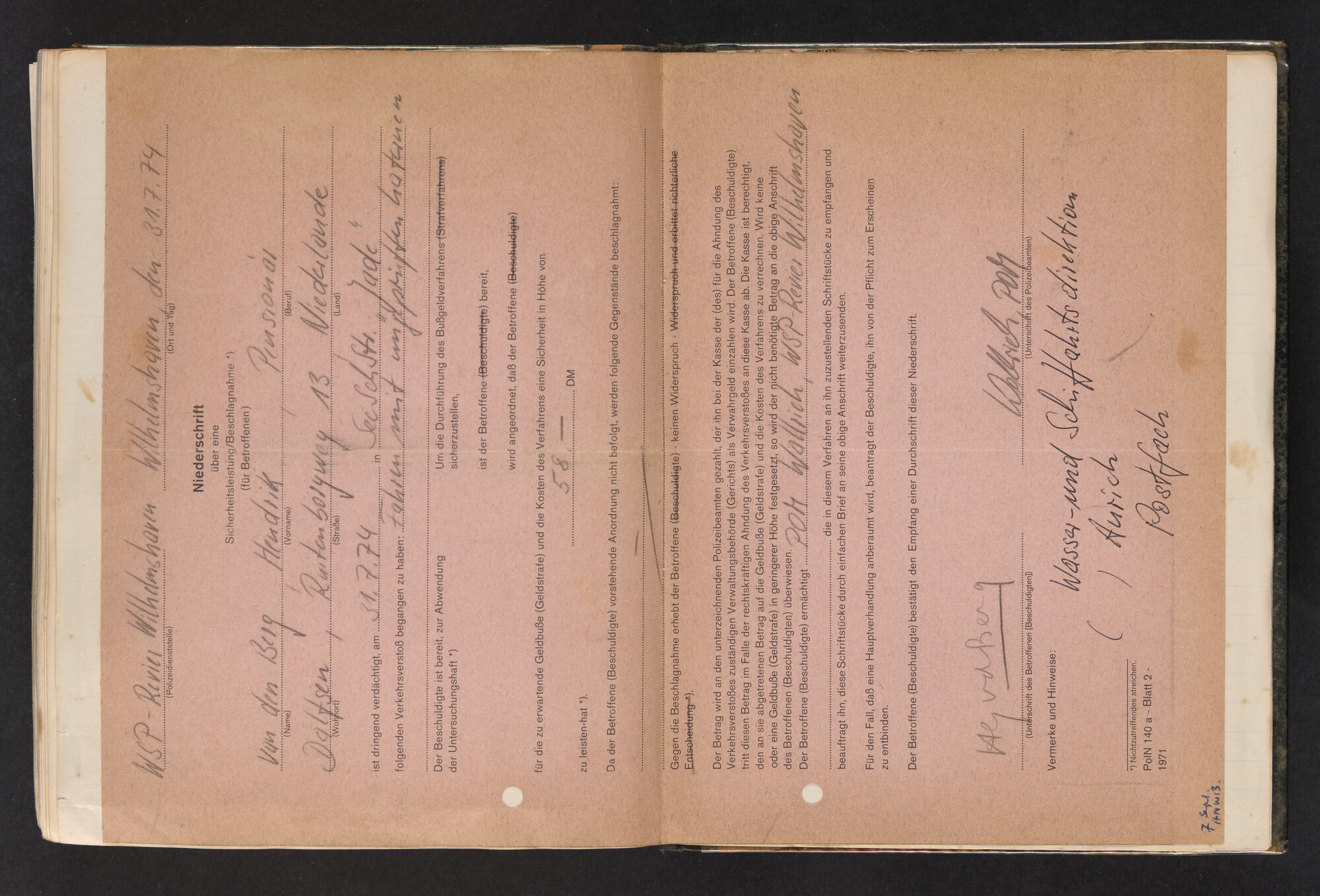 2017.0802; Logboek c.q. fotoalbum van reizen met zeeschouw Grutto (II) in Nederland, Duitsland en Denemarken, 1973-1974; logboek