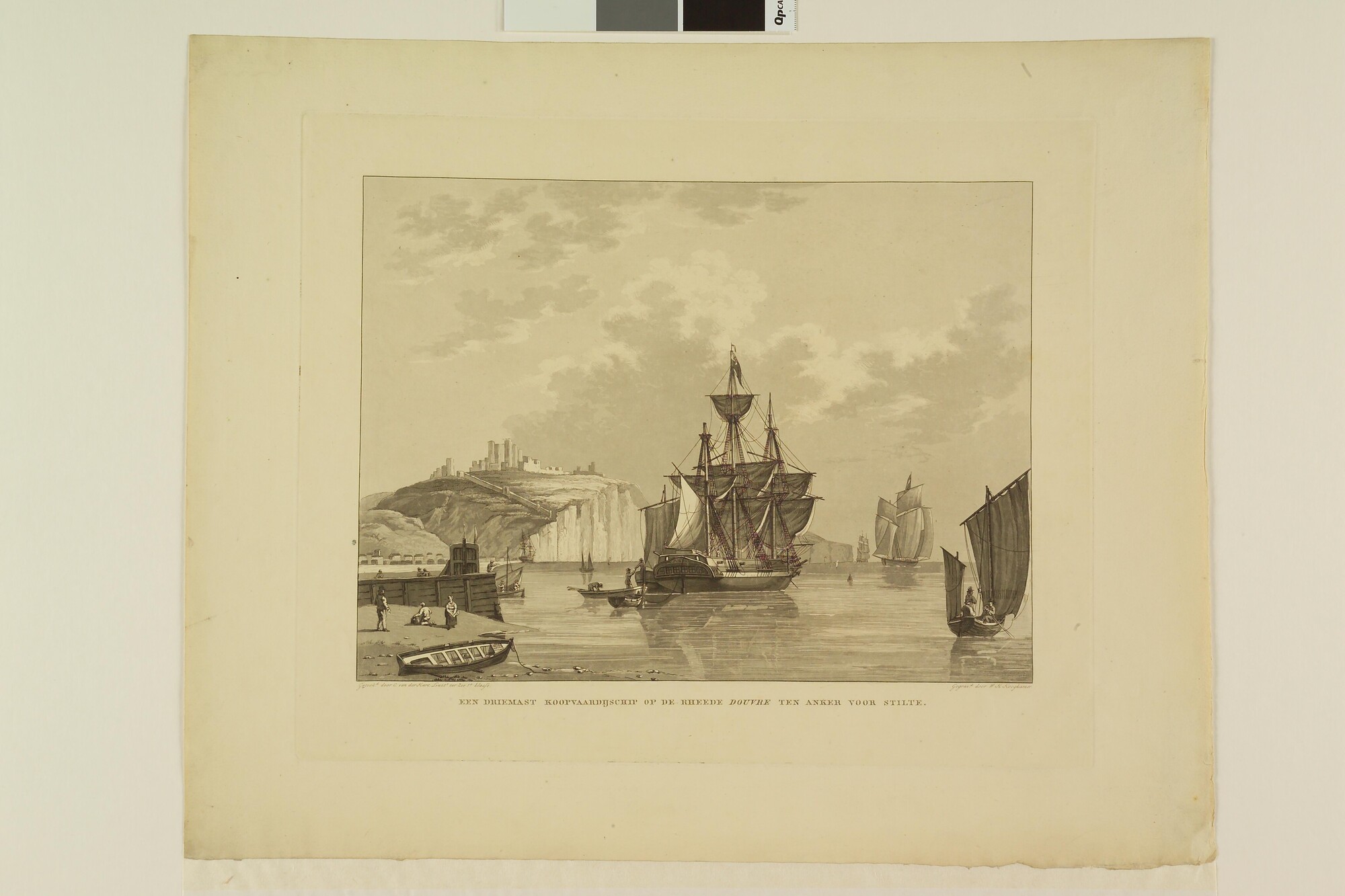 S.1277(04)7; Koopvaardijfregat op de rede van Dover bij windstilte; prent