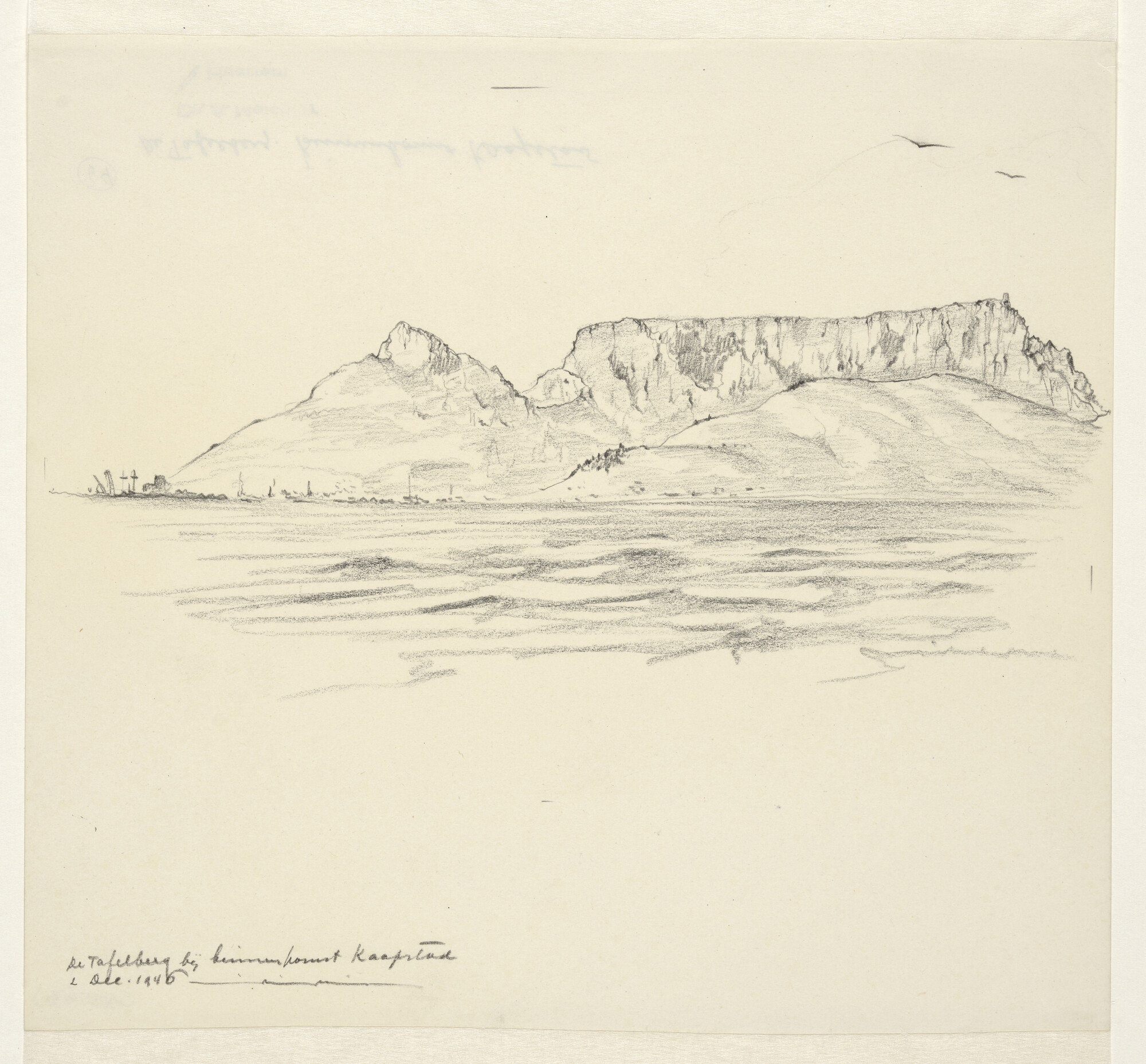 S.4035(030); De Tafelberg bij binnenkomst Kaapstad; tekening