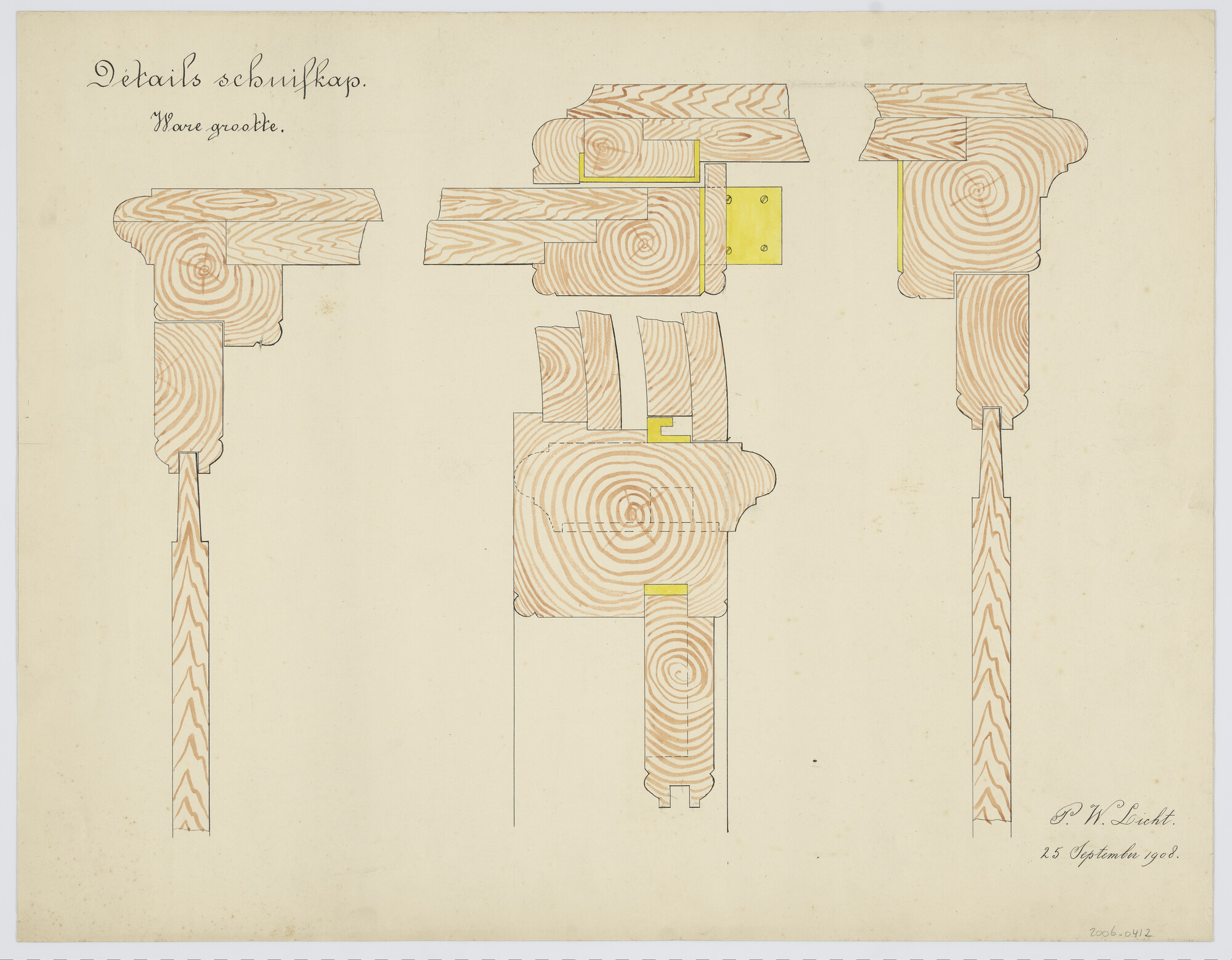 2006.0412; Constructietekening van een schuifkap; technische tekening