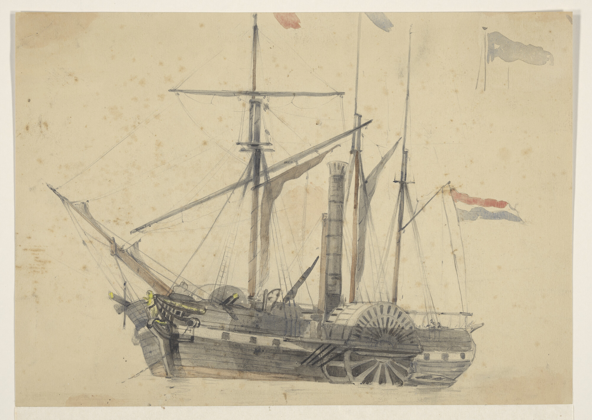 A.3452(09); Een raderstoomschip; tekening
