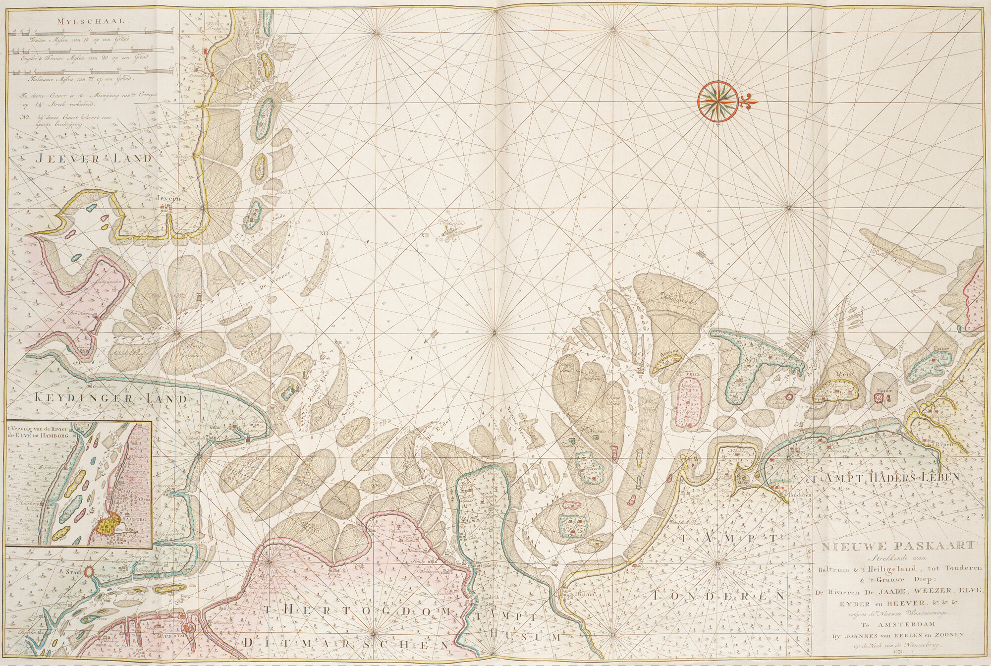 B.0032(109)1 [kaart 012]; Paskaart van de noordkust van Duitsland met daarop ondermeer het eiland Baltrum en de rivieren Weser; zeekaart