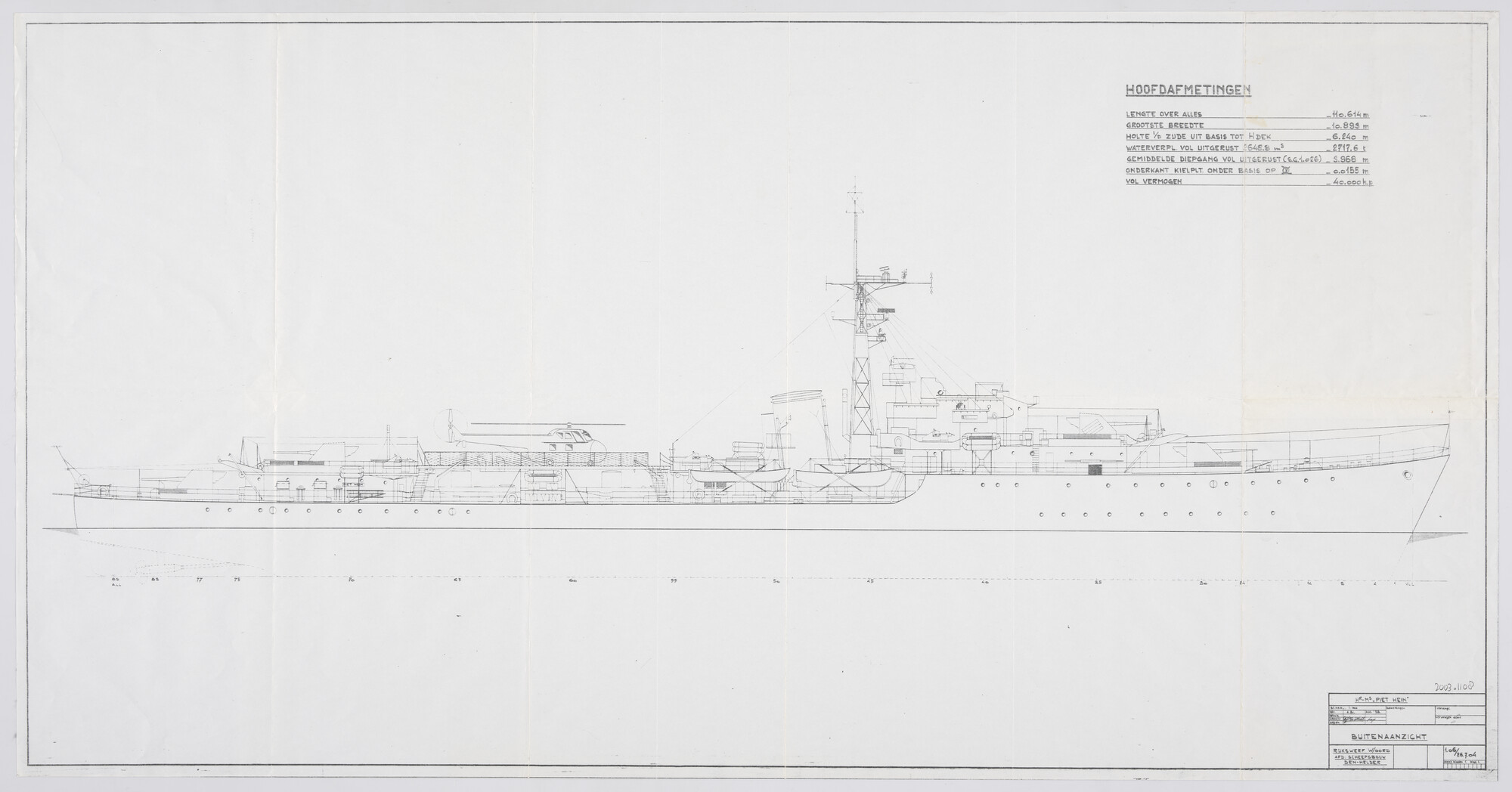 2003.1108; Buitenaanzicht Hr Ms Piet Hein; technische tekening